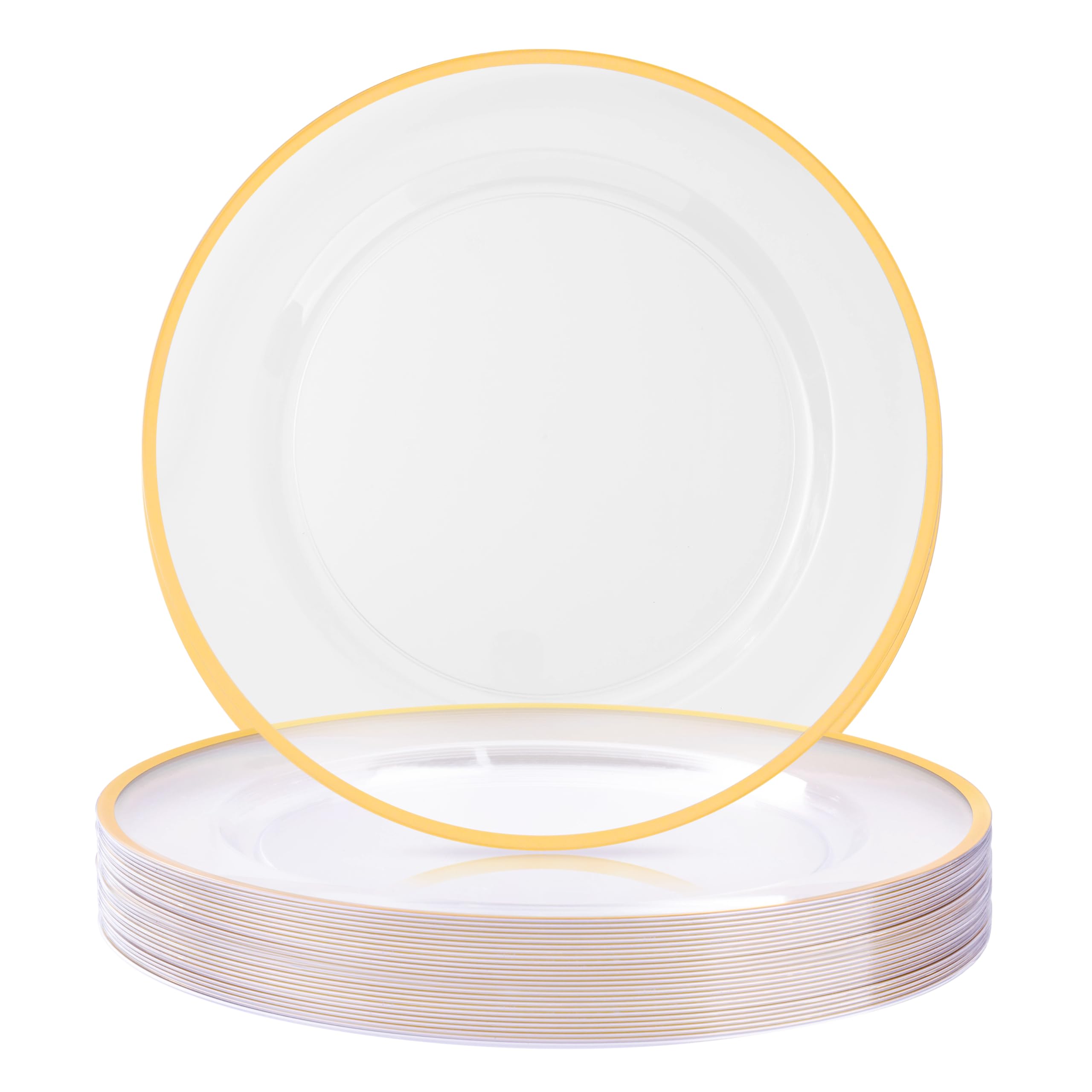 BESTSTAR 12 Inch Disposable Charger Plates, 25 Pack Plastic Clear Plates with Gold Rim, Perfect Table Decor for Party, Wedding, Dinner