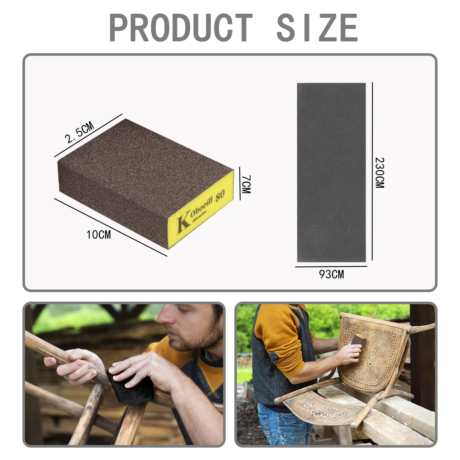 QGK Set di carta vetrata e spugna per la lavorazione del legno e dei mobili, 8 pezzi di grana fine 80#-1000# assortimento di fogli abrasivi 9x3,8 pollici, 1 pezzo 500#-600# spugna abrasiva