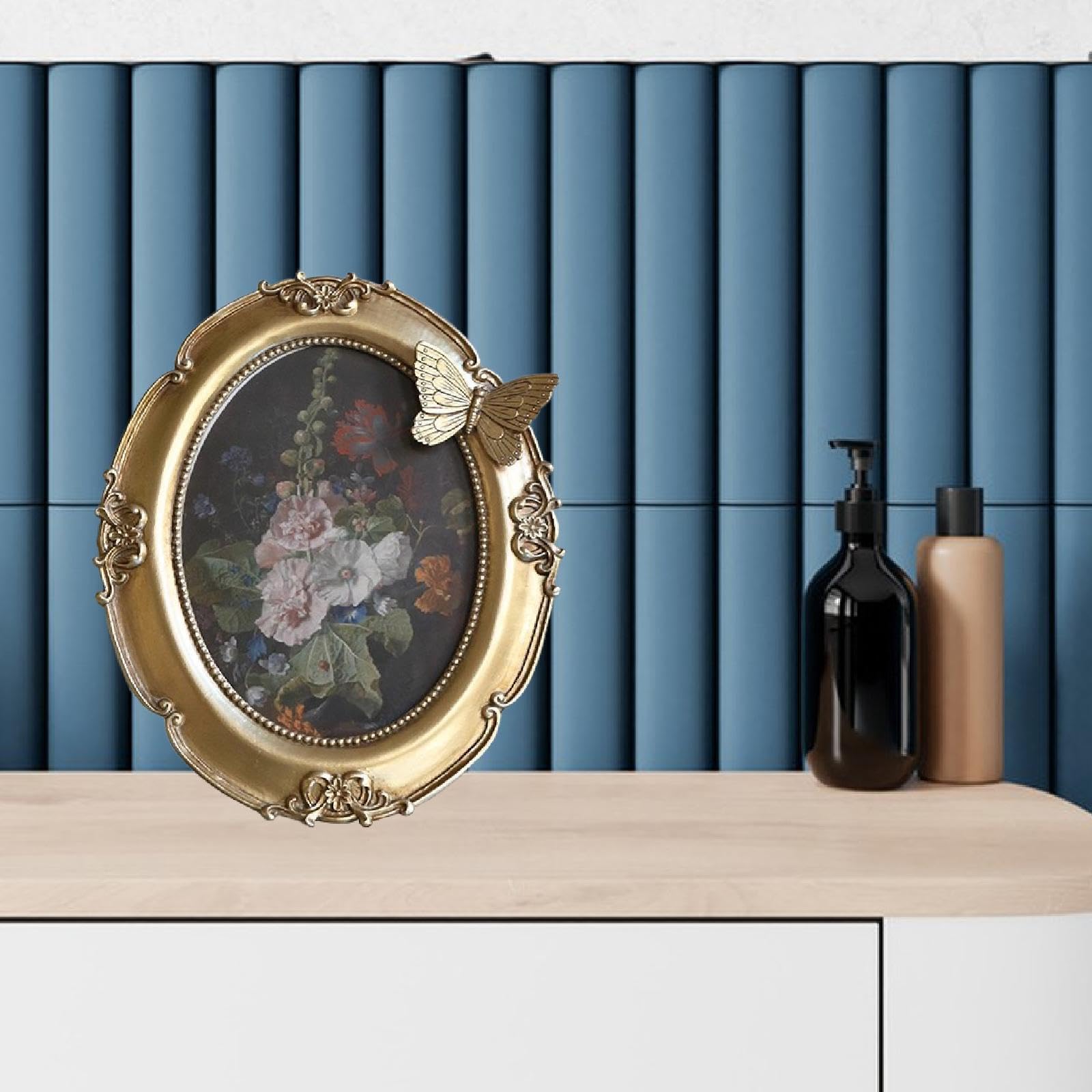 Cadre Photo Ovale Vintage, Support Mural Ou de Table pour Affiches, Cadre Photo En Résine, or