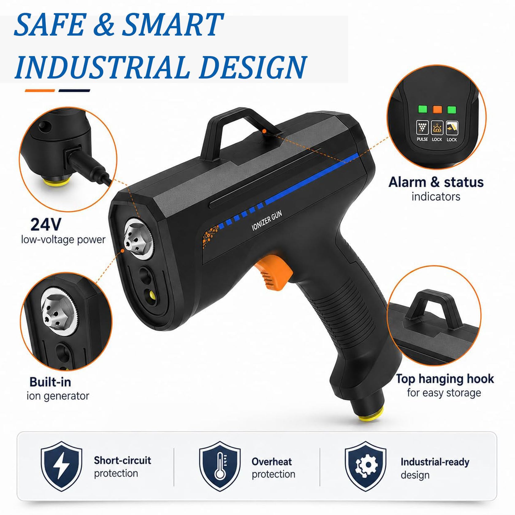 Pistola De Aire Ionizante Mejorada, Eliminador De Electricidad EstáTica De 24 V, Pistola AntiestáTica Y Luz De DeteccióN De Polvo Para La EliminacióN De EstáTica En Entornos Industriales. EconomyTyp