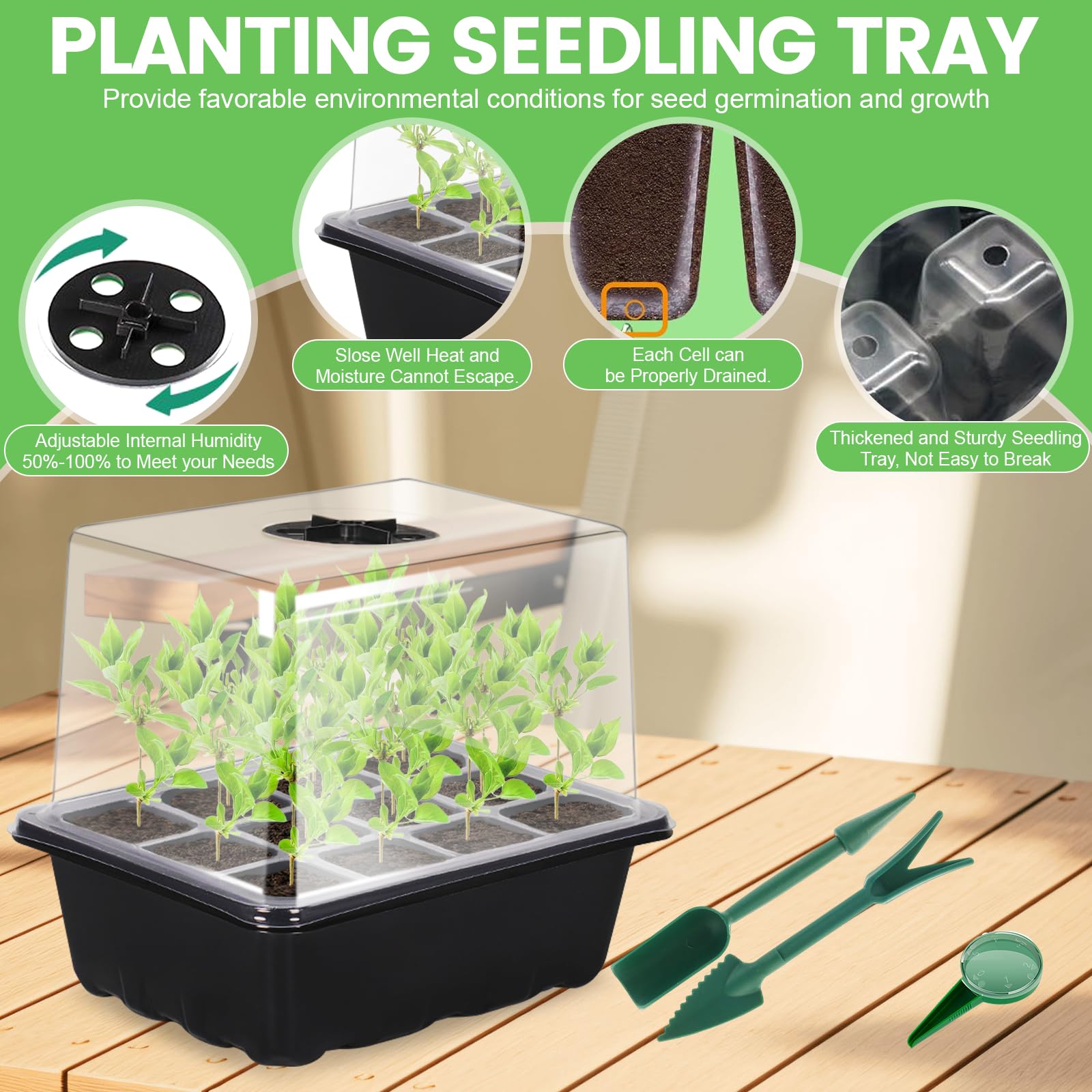 Vassoi per semi,10 Pack 120 Celle Propagator Growing Addensano i Vassoi,Propagator con Coperchi Rialzati,Vassoi Semina,Kit di vassoi di coltivazione di semi di piante riutilizzabili