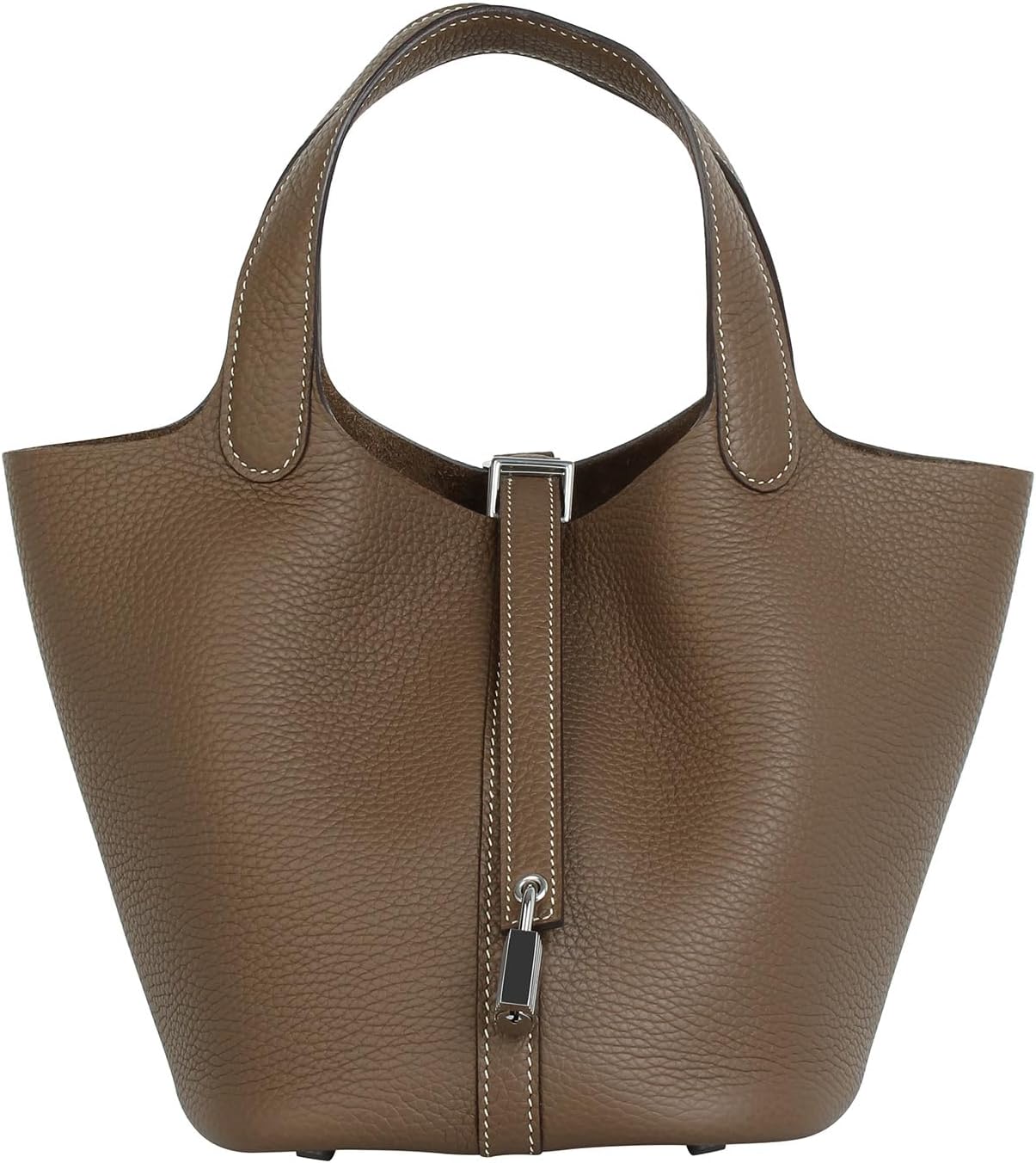 Genuine Leather Bucket Bag for Women Handheld tote bag with metal clasp, bohemian-s...