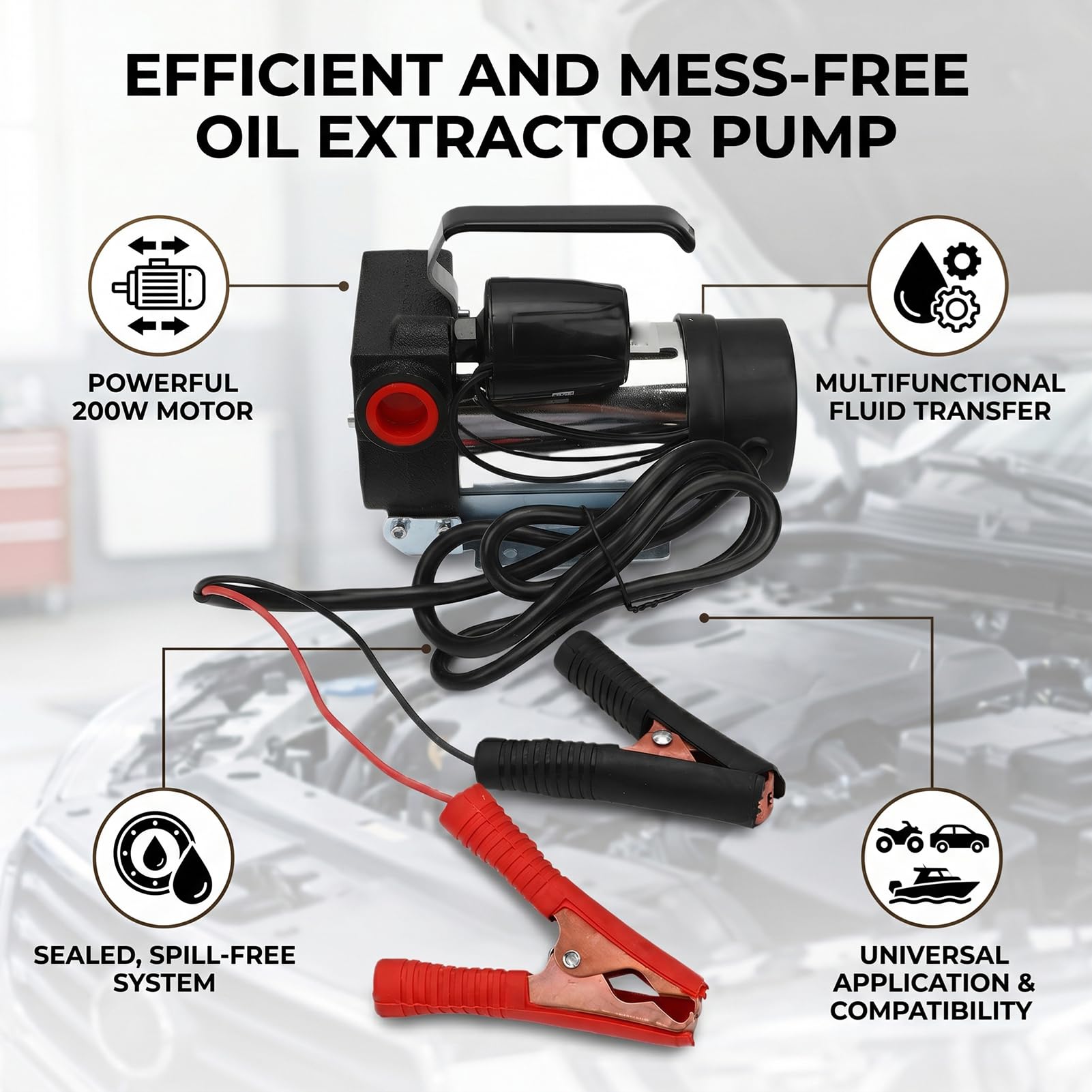 Akozon Bomba Eléctrica de Sustitución Aceite 12 V, Transferencia Extractor con Parada Arranque Automático para Automóvil, Barco, Motocicleta, Camión, ATV, Portátil Mano