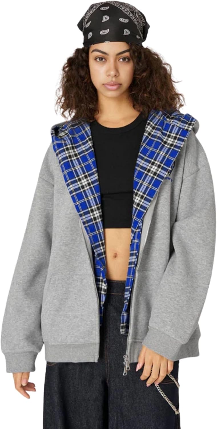Aelfric Eden Plaid Double Layer Zip Up Hoodie Y2K Hooded Casual Sweatshirts Jackets Unisex - Image 5