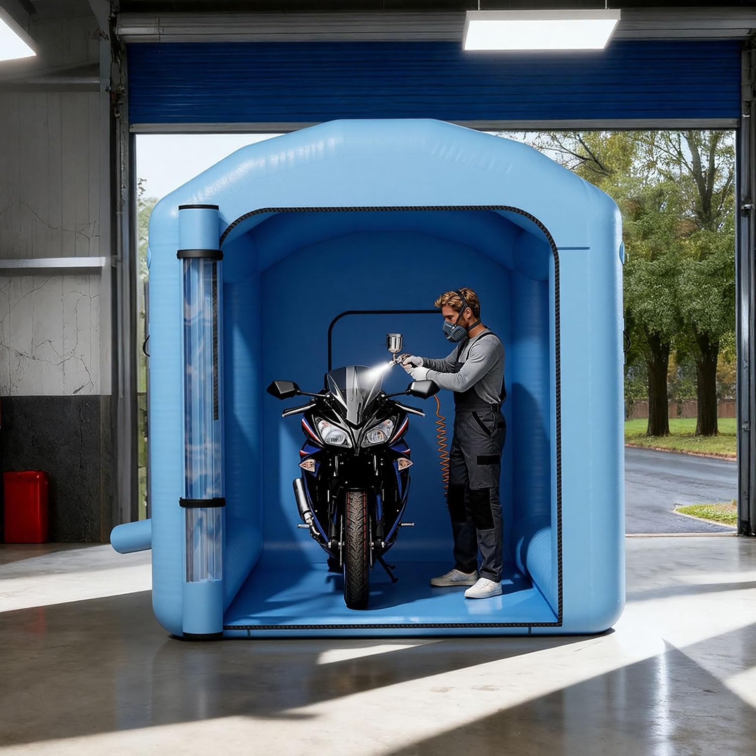 VEVOR Inflatable Paint Booth, 9.84 x 8.2 x 8.2 ft, Inflatable Spray Booth with 550W Powerful Blower and Air Filter System, Round Roof with Light Hook, for Painting Bicycle, Motorcycle, and Furniture