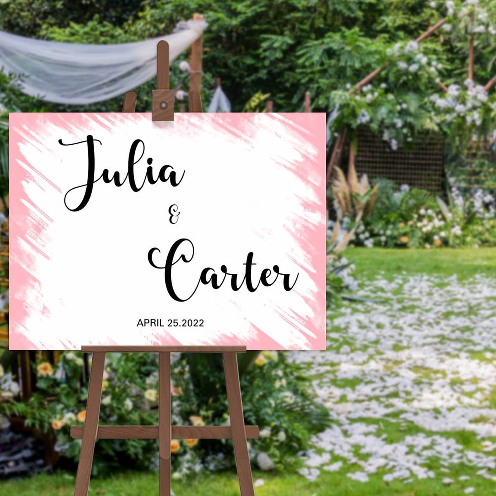 Letrero de bienvenida de boda personalizado de madera con nombres para novios y baby shower
