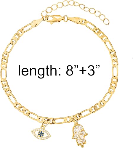 Miniatura 2 de kelistom Tobillera con dije de mano Hamsa contra el mal de ojo para mujeres, adolescentes y niñas, delicada hecha a mano para colgar de lado contra