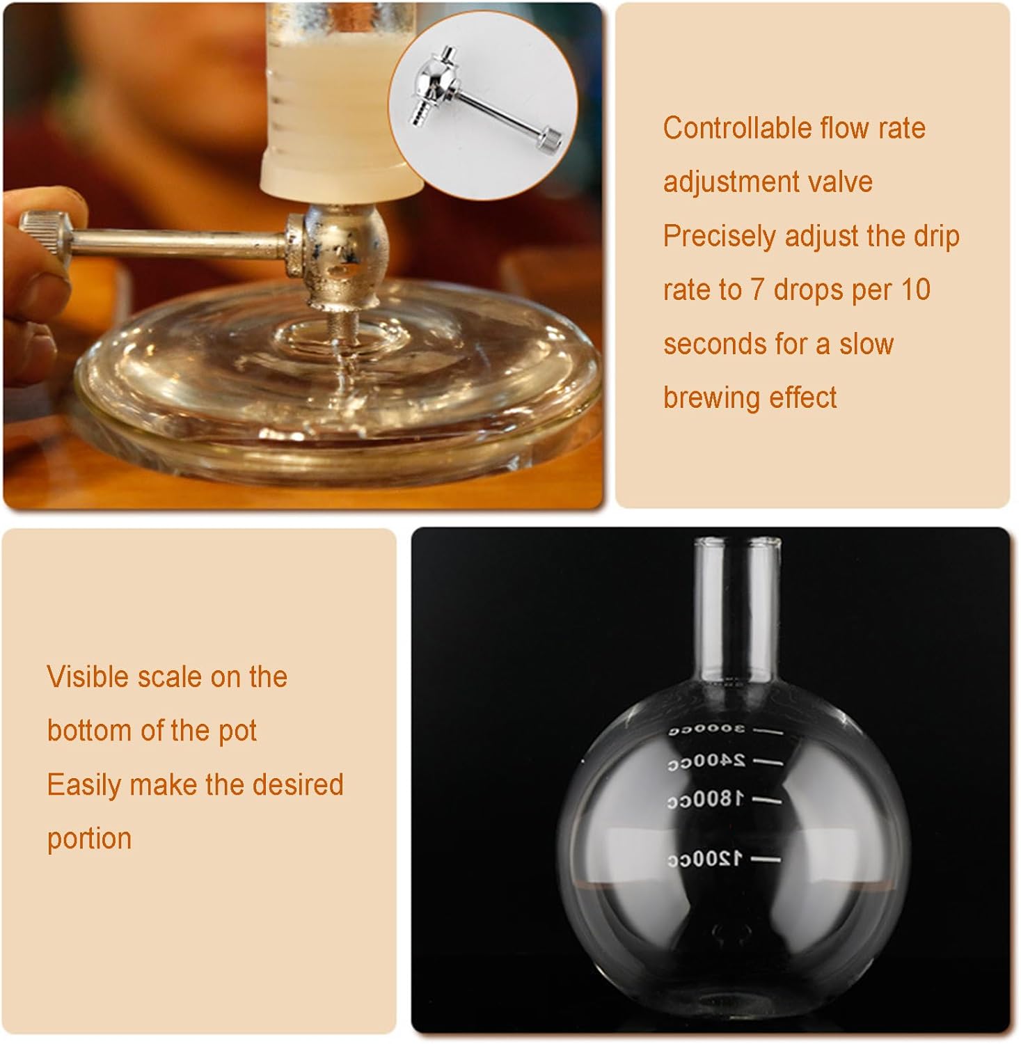 Cold Brew Coffee Tower, Ice Coffee Machine With Slow Drip Technology, 3000ml Large Capacity Glass Pot, Brown Wood Straight Frame, for Bars, Clubs, Parties