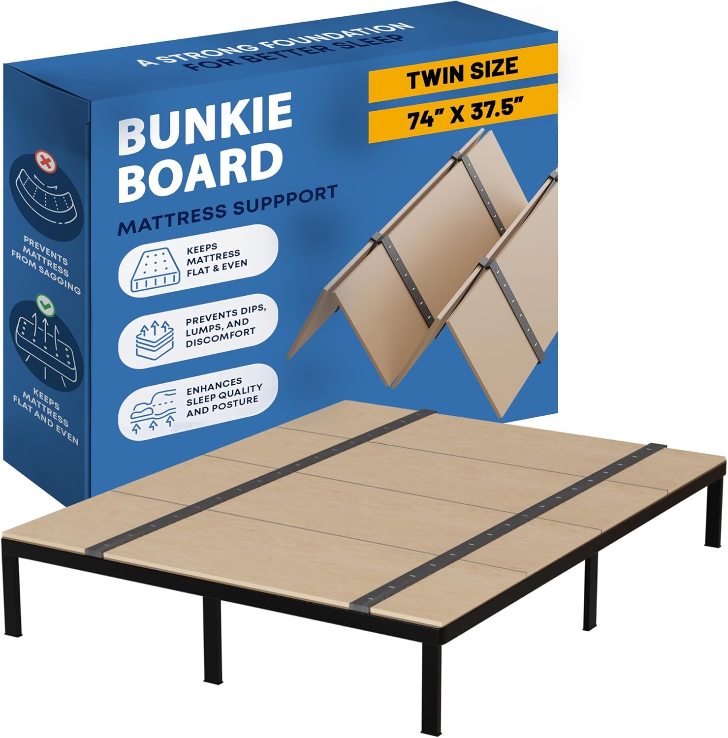 Greaton, Folding Bunkie Board – Low-Profile 74″ x 37.5″ Mattress Support Platform for Daybeds, Bunk Beds, Futons & Metal/Wood Frames – Prevents Sagging, Easy to Install & Store