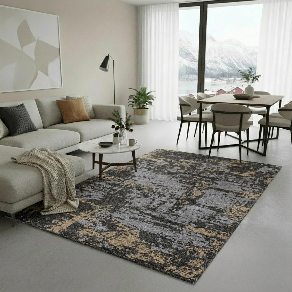 Tapis réversible gris abstrait Jimri 190x290 cm pour salon et chambre