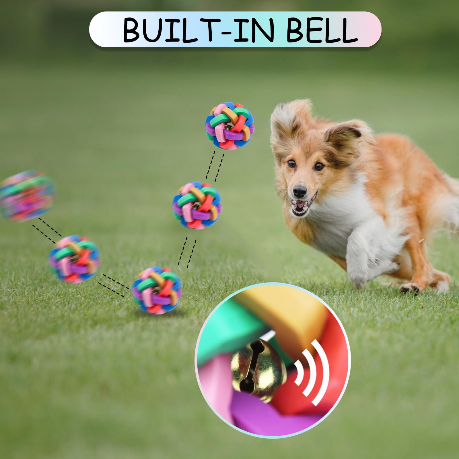 LuckyOpt Rubber Balls for Dogs 8.5 Cm Interactive Dog Ball Colorful Bouncy Rubber Braid Dog Ball with Ring Bell - Image 3