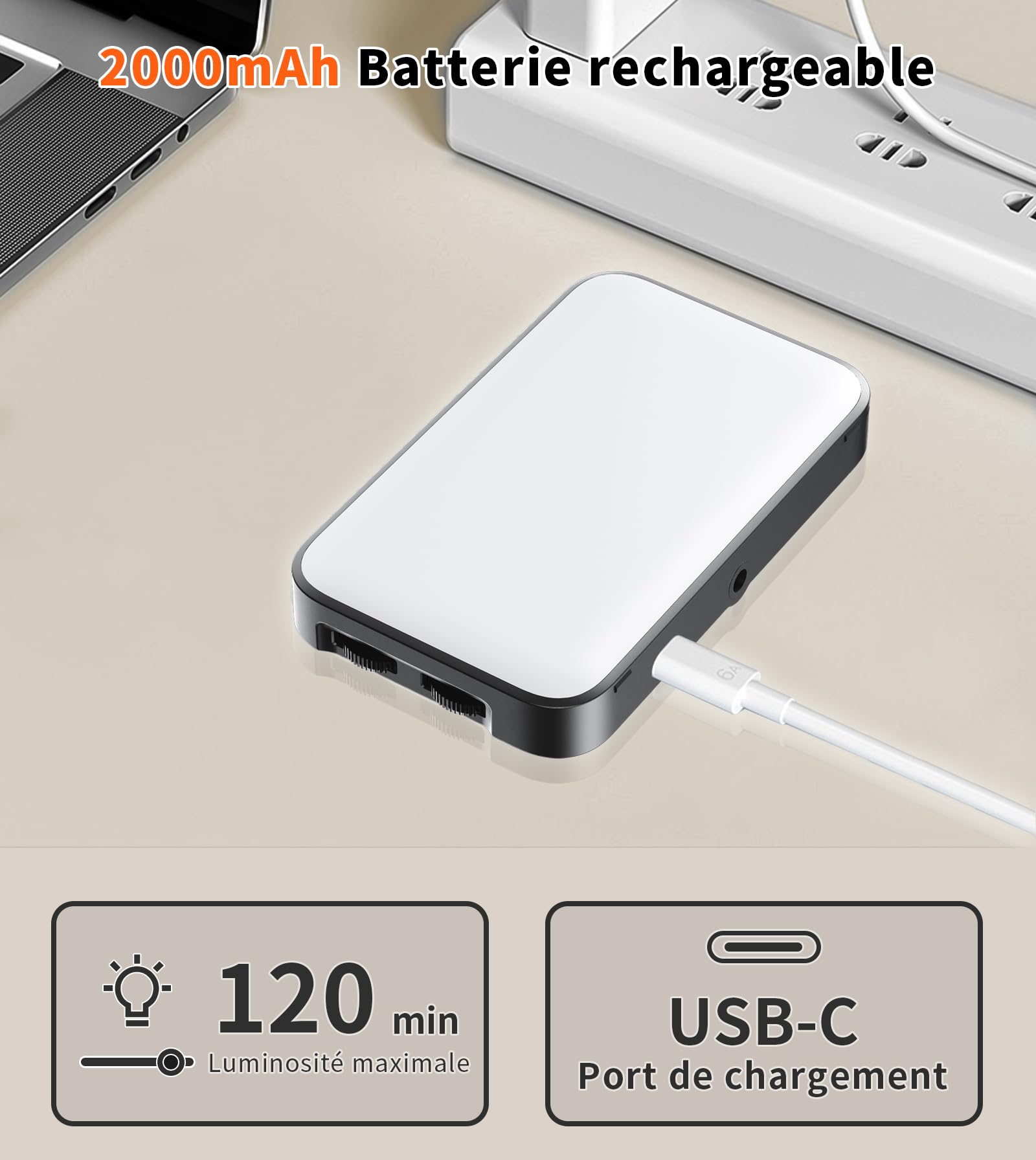 TONEOF 96 LED Lampe de Téléphone Améliorée avec Coque Souple&Support Intégré, Lampe pour Appareil Photo, Lamp de Visioconférence Rechargeable avec Réglage Multiple de la Luminosité, Lamp Selfie-Noir