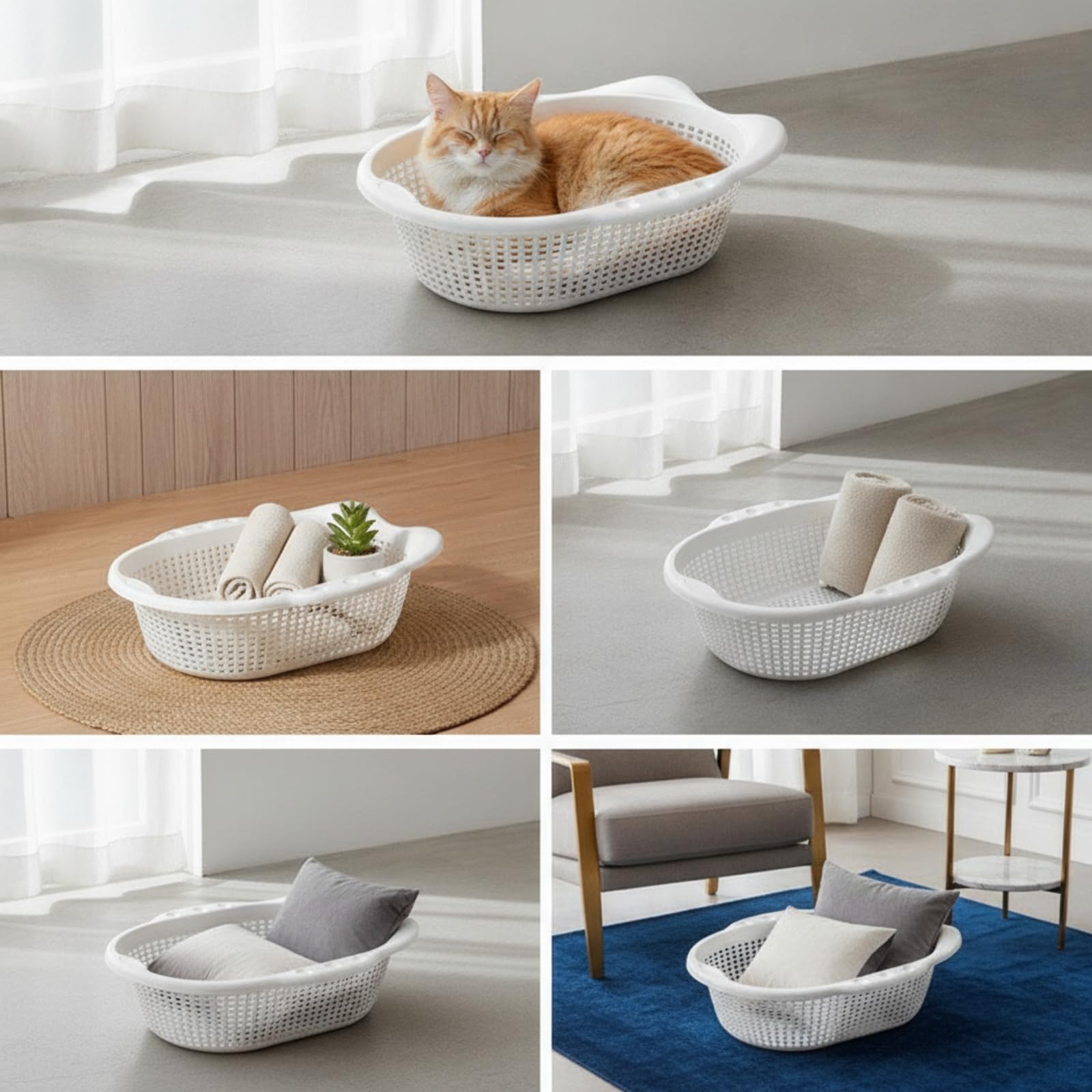 Panier Aéré Lavable pour Chats, Petits Chiens, Intérieur, Salon, Gris