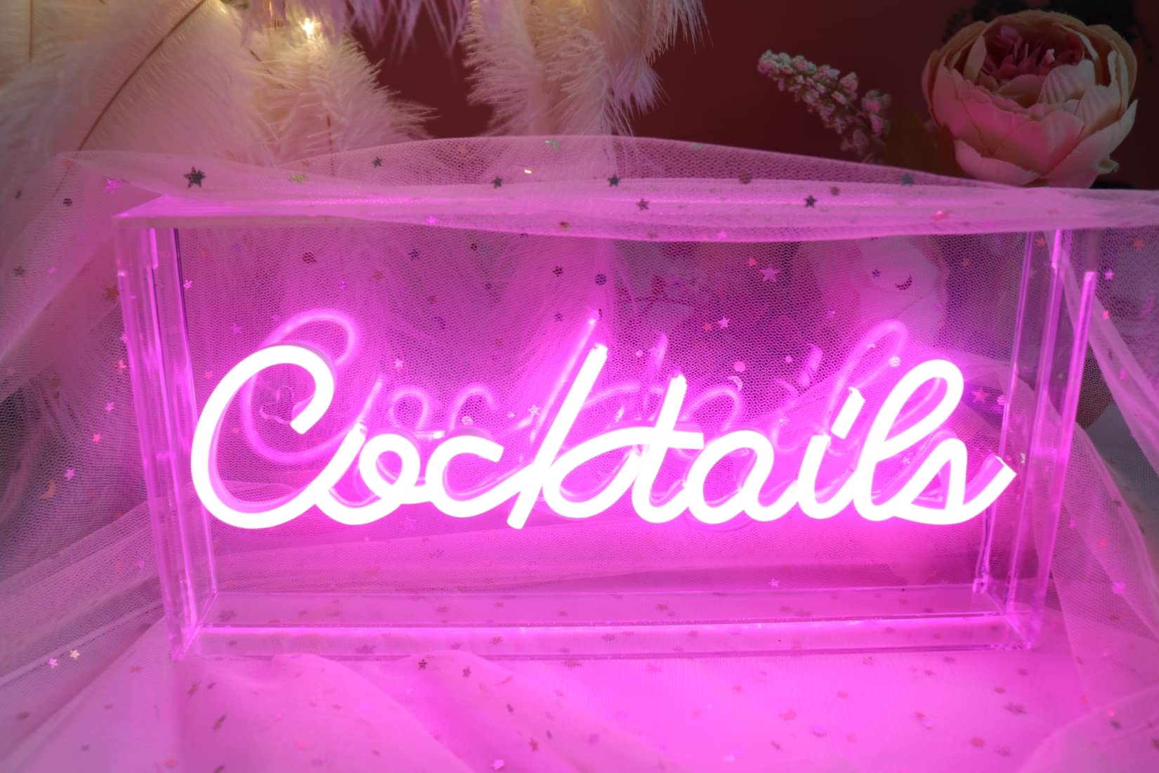 Enseigne Lumineuse LED "Good Vibes" Néon Rose - Alimentation USB - Dimensions ~40x22 Cm - Décoration Murale