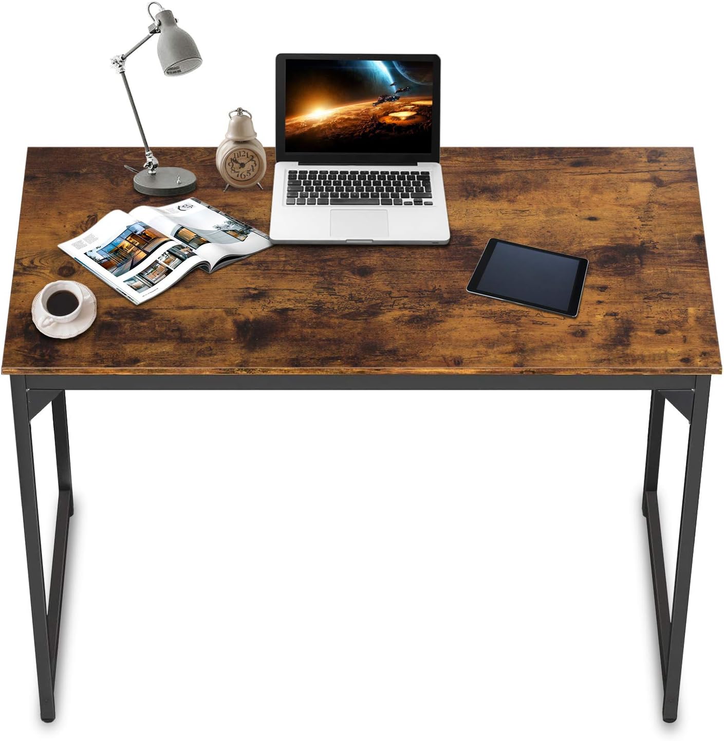 Computer Desk 39 inch, Home Office Desk Writing Study Table Modern Simple Style PC Desk with Black Metal Frame,Vintage