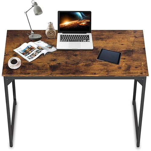 HCB Computer Desk 39inch Home Office Desk Writing Study Table Modern Simple Style PC Desk with Black Metal Frame(Brown),39x20x29inch