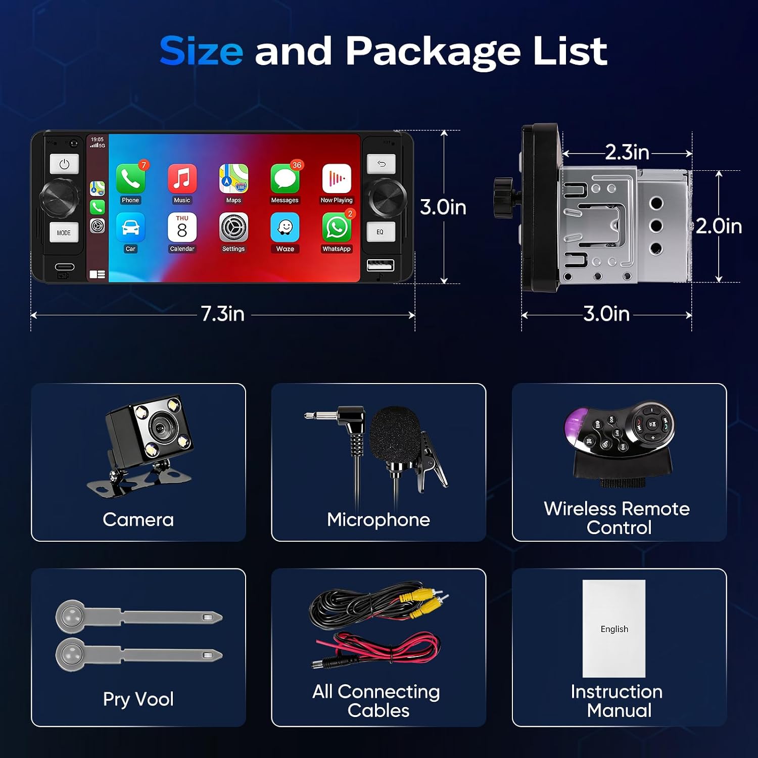 Single Din Car Stereo - 6.5" Car Radio with Wireless Apple CarPlay Android Auto,Touchscreen Radio Bluetooth 5.2 Support Mirror Link,Backup Camera GPS USB & Type-C Fast Charging FM EQ MIC