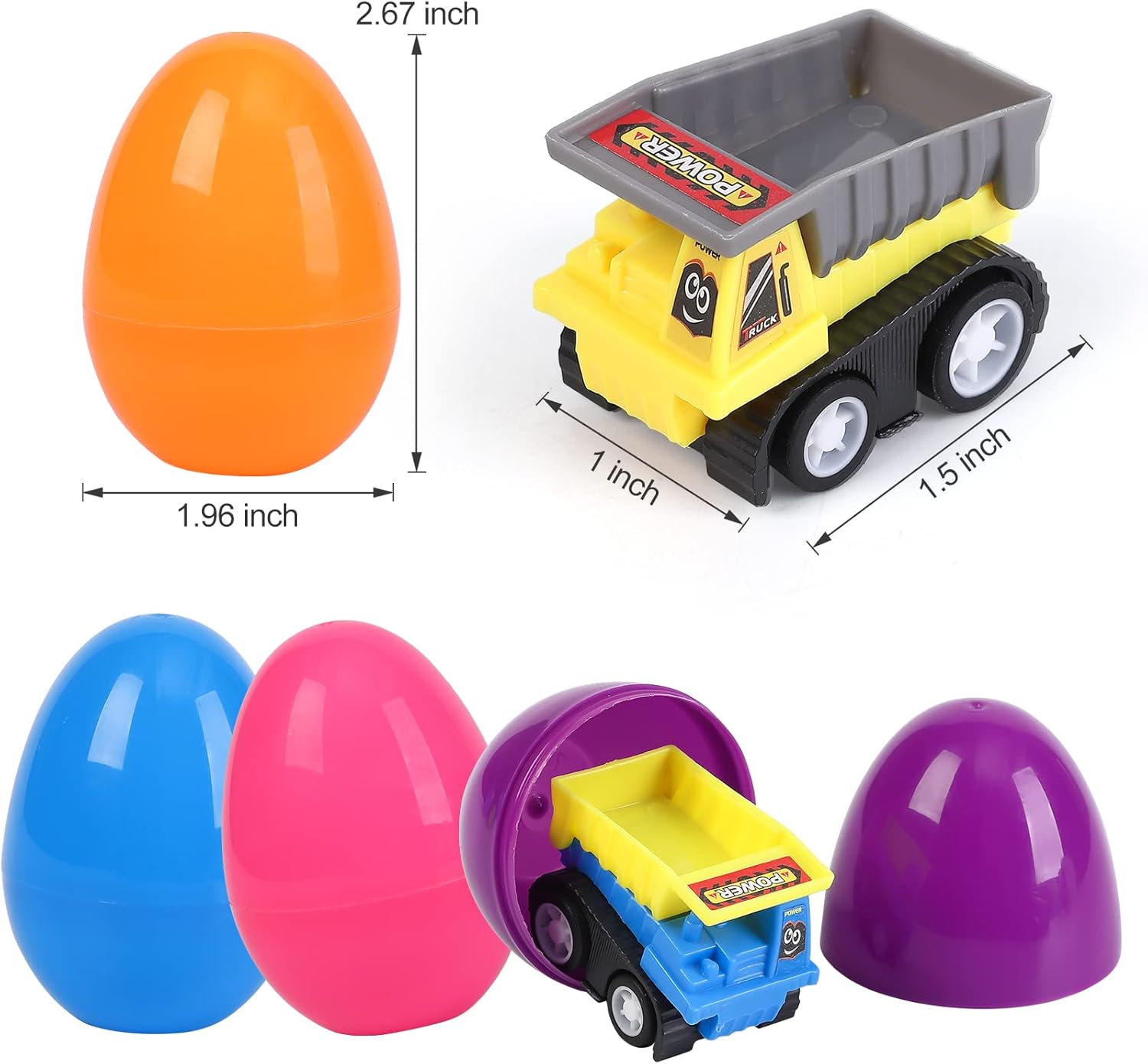 12 Pcs Easter Eggs Prefilled with Pull Back Cars for 3-6 Year Old Boys, Pull Back Construction Vehicle and Race Car for Easter Party Favors, Easter Basket Stuffers, Easter Egg Fillers,Easter Eggs Hunt