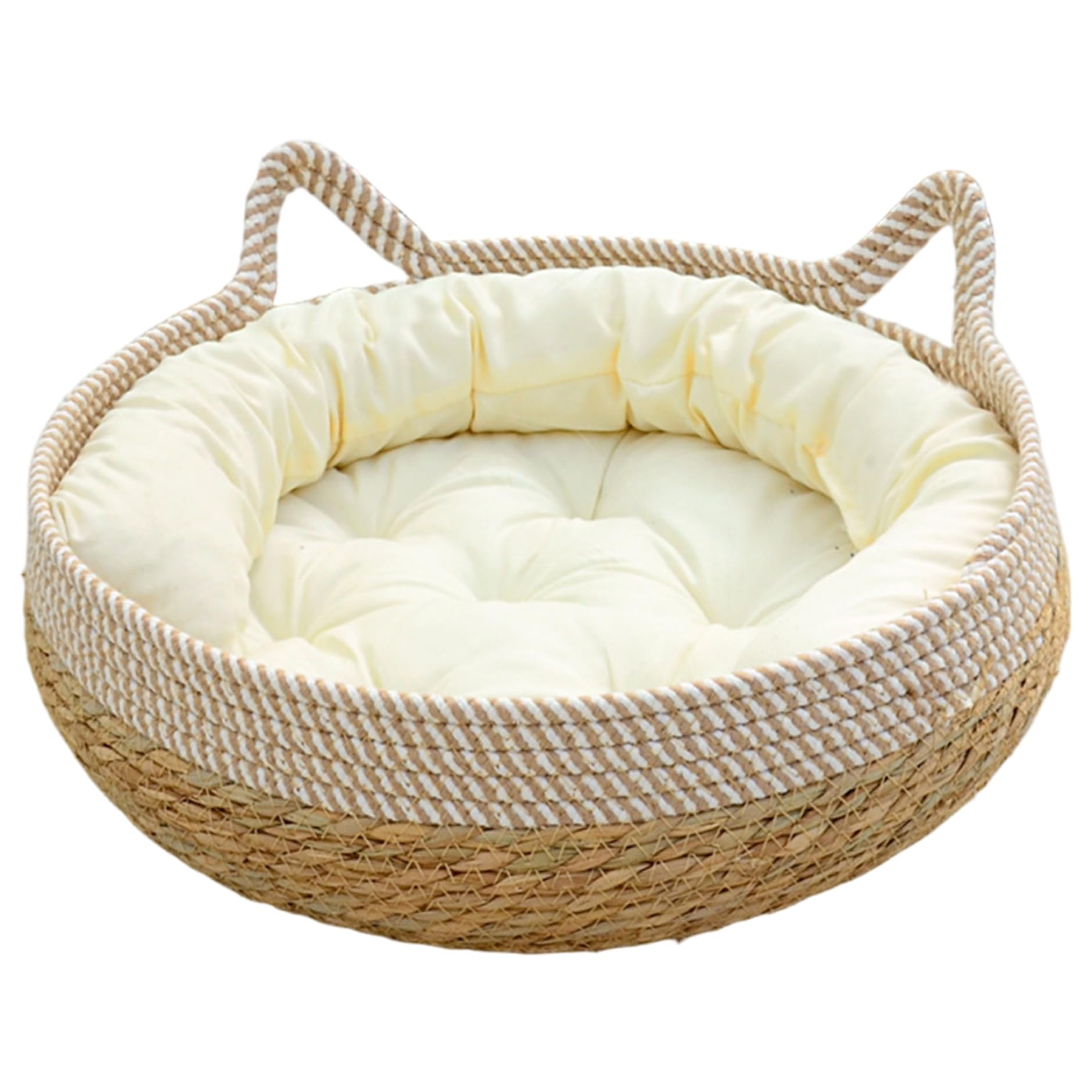 Lits de Chats pour Chats intérieurs, paniers de Chat tissés 16 x 6 Pouces avec Coussin Doux, lit Chaton à l'épreuve des Rayures Panier Rond Confortable