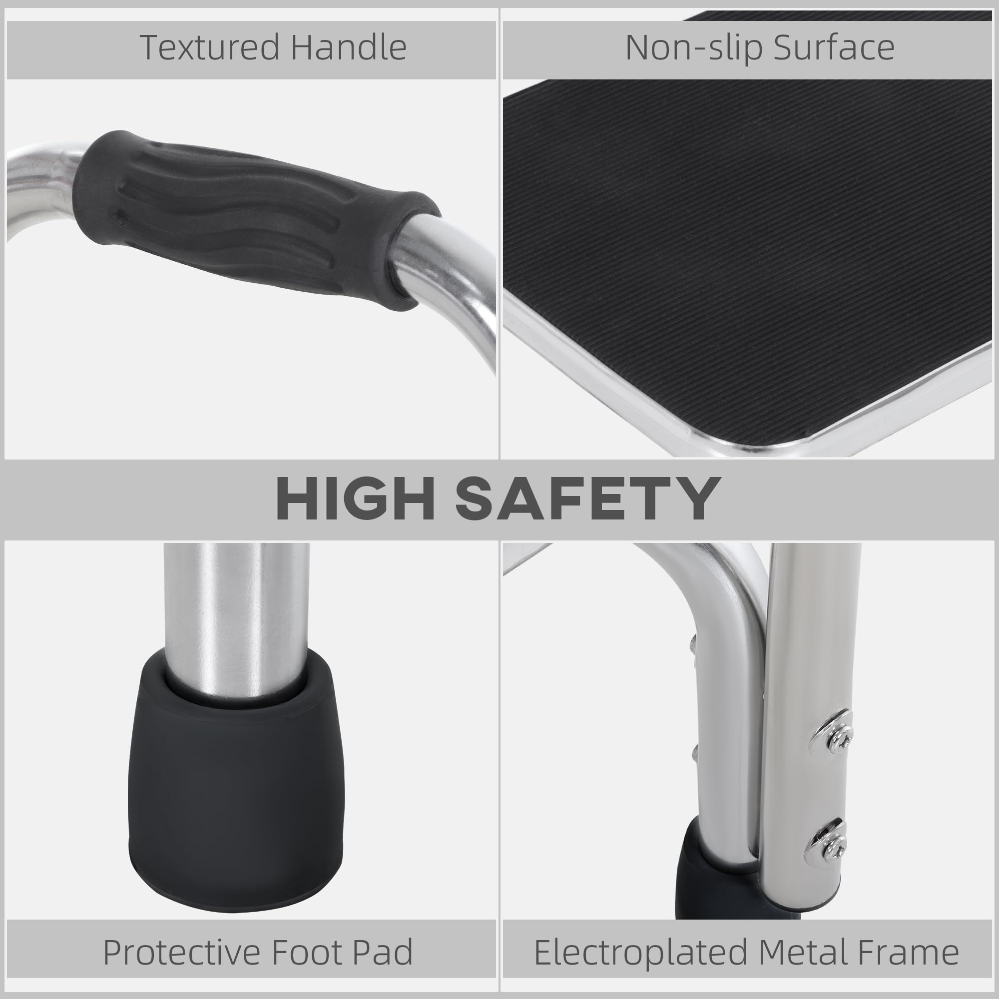 HOMCOM Trittbrett mit Haltestange - Sicherheitsstufe - Einstiegsstufe zur Badewanne - Plattform & Anti-Rutsch-Pads - verzinkter Stahl