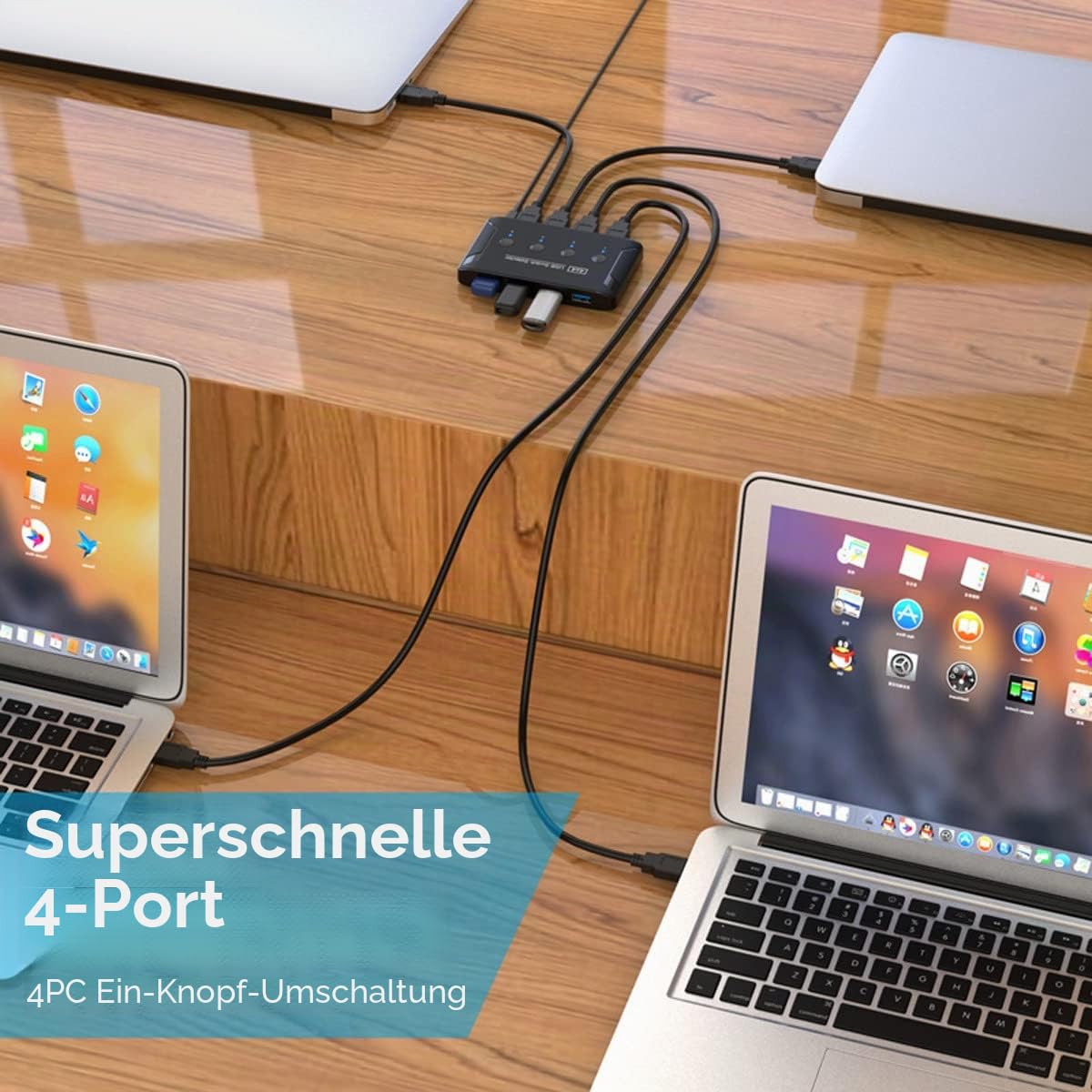 cablecc KVM USB 3.0 Switch Selector 4 Port PCs Sharing 4 Geräte für Tastatur Maus Scanner Drucker, Black USB 3.0