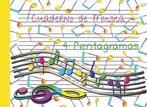 Cuaderno de musica con 4 pentagramas horizontales por pagina / libreta a5 de pauta ancha / 60 páginas -30 hojas ( ideal para regalar a los niños )