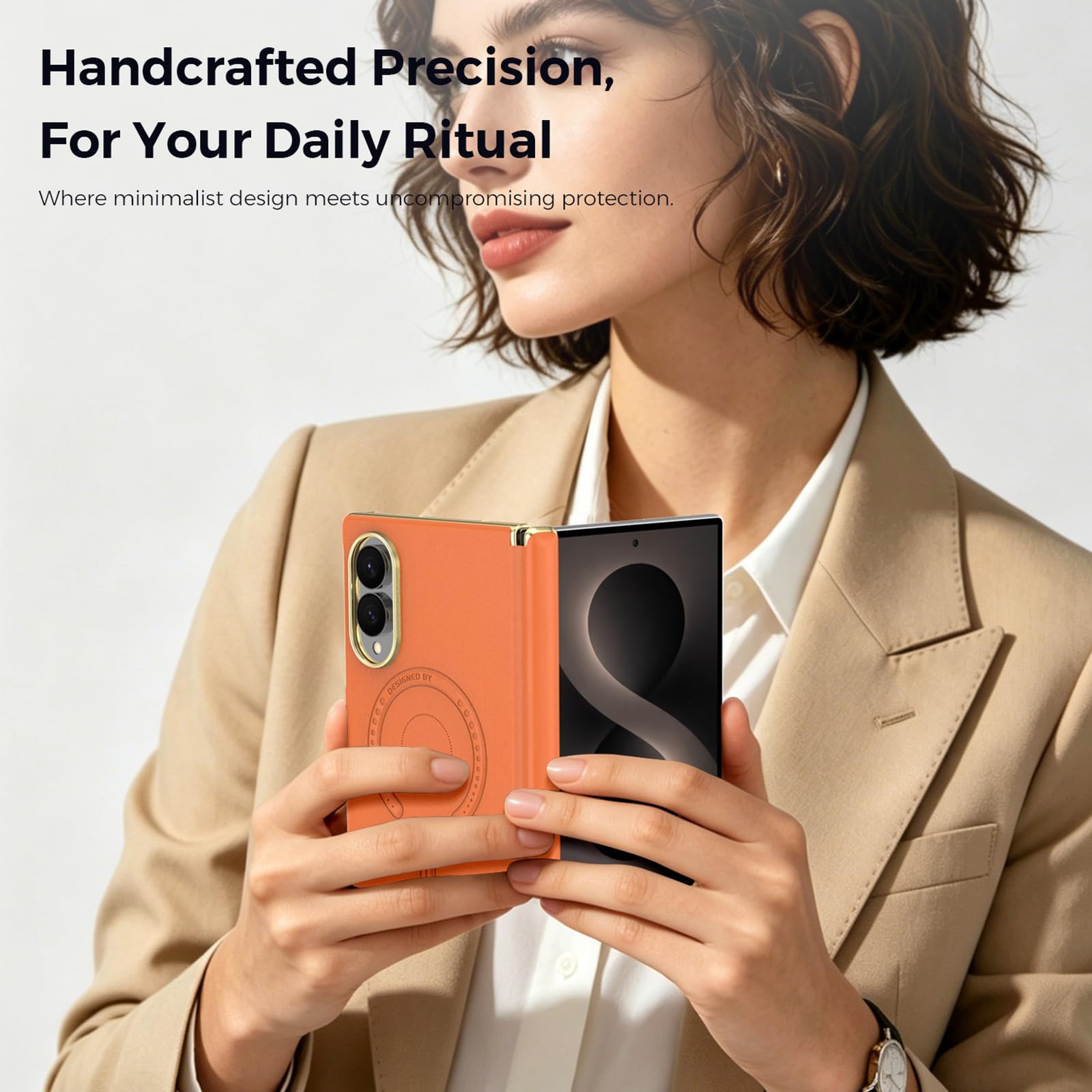 Magnética Funda para Samsung Galaxy Z Fold 8, Delgado Galvanizar Cuero