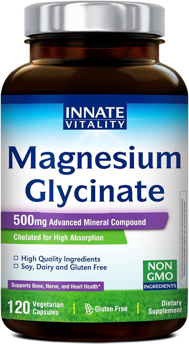 Magnesium Glycinate 500mg | 70mg Elemental Magnesium Supplement - High Absorption, Non Buffered, Non-GMO & No Gluten - Vegan - Nerve Health - 120 Capsules (Pack of 1)