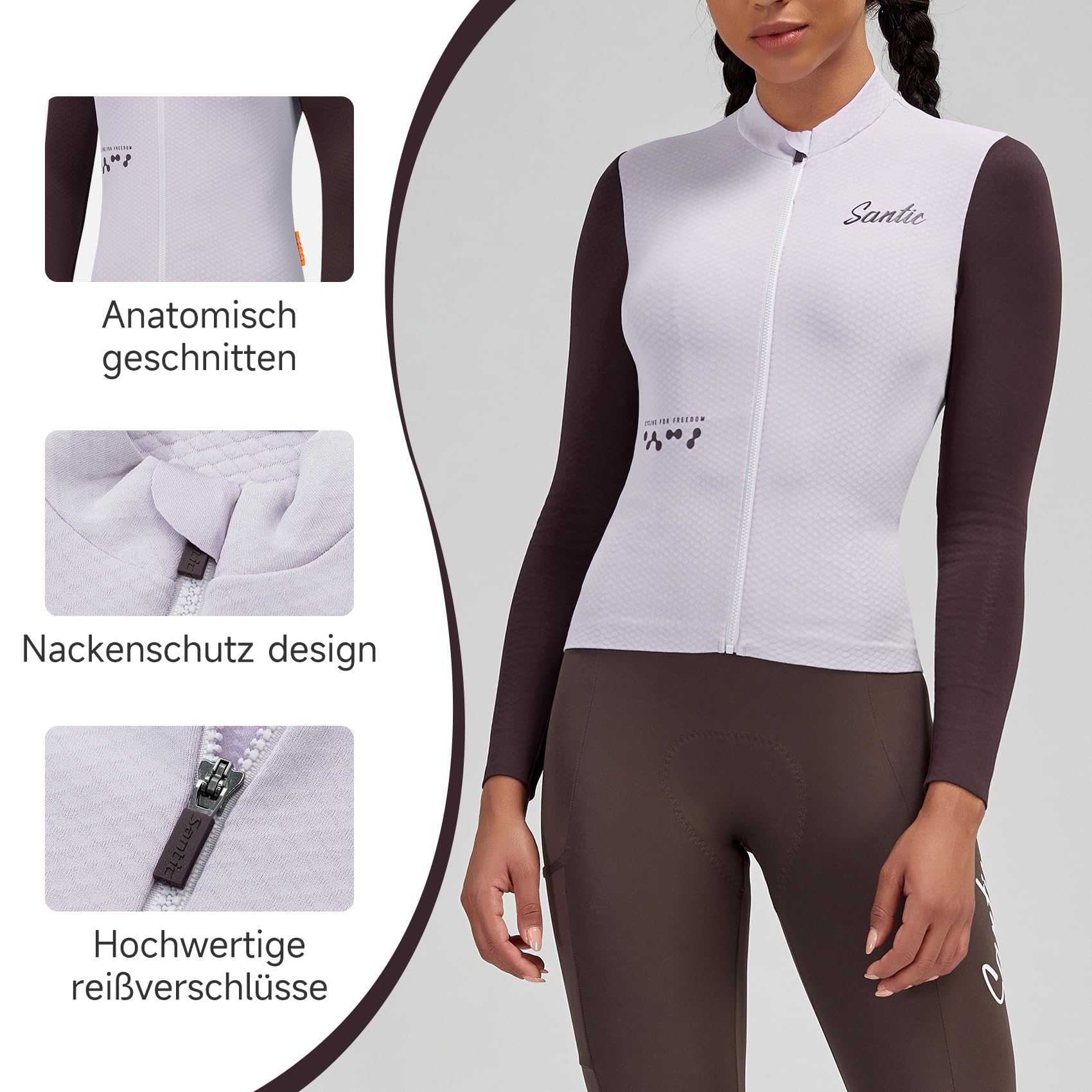 Santic Maglia da ciclismo da donna, a maniche lunghe, slim per primavera, autunno, bici da corsa, MTB, maglia termica