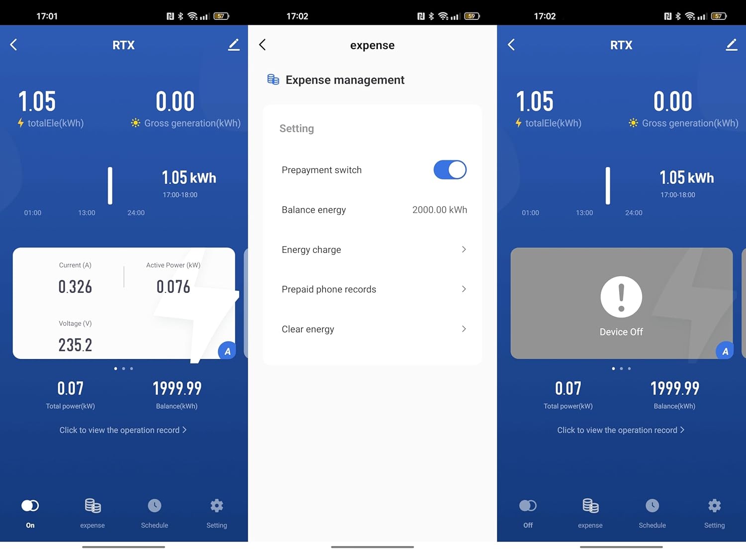 RTX DTS1419 Energy Meter connected to Tuya Smart Life app on a smartphone