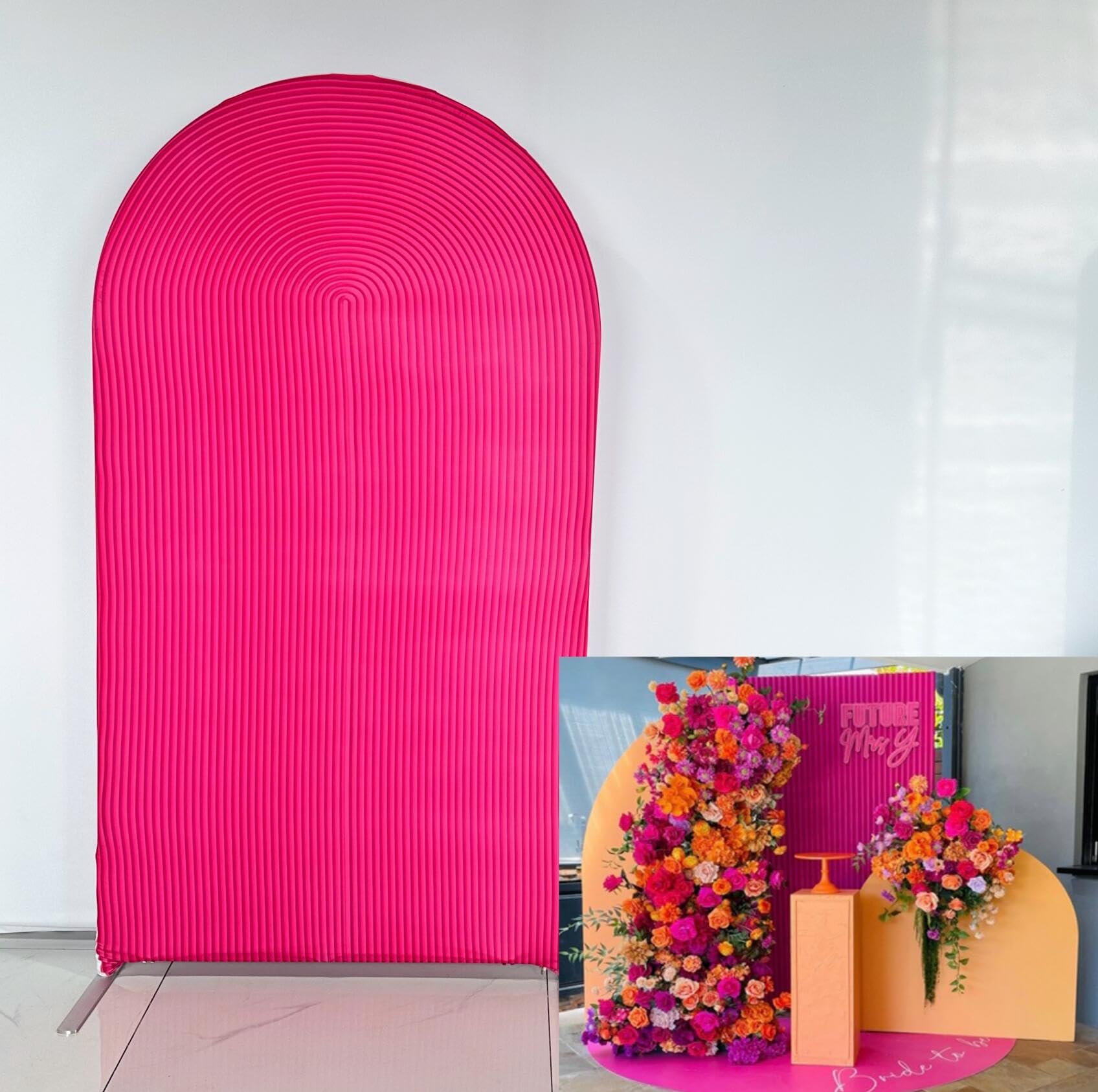 Fuchsia Rosy Ripples Pattern Arch Backdrop Cover for Birthday Party Wedding Baby Shower Decorations Chiara Backdrops Arched Wall Frame Stands Covers