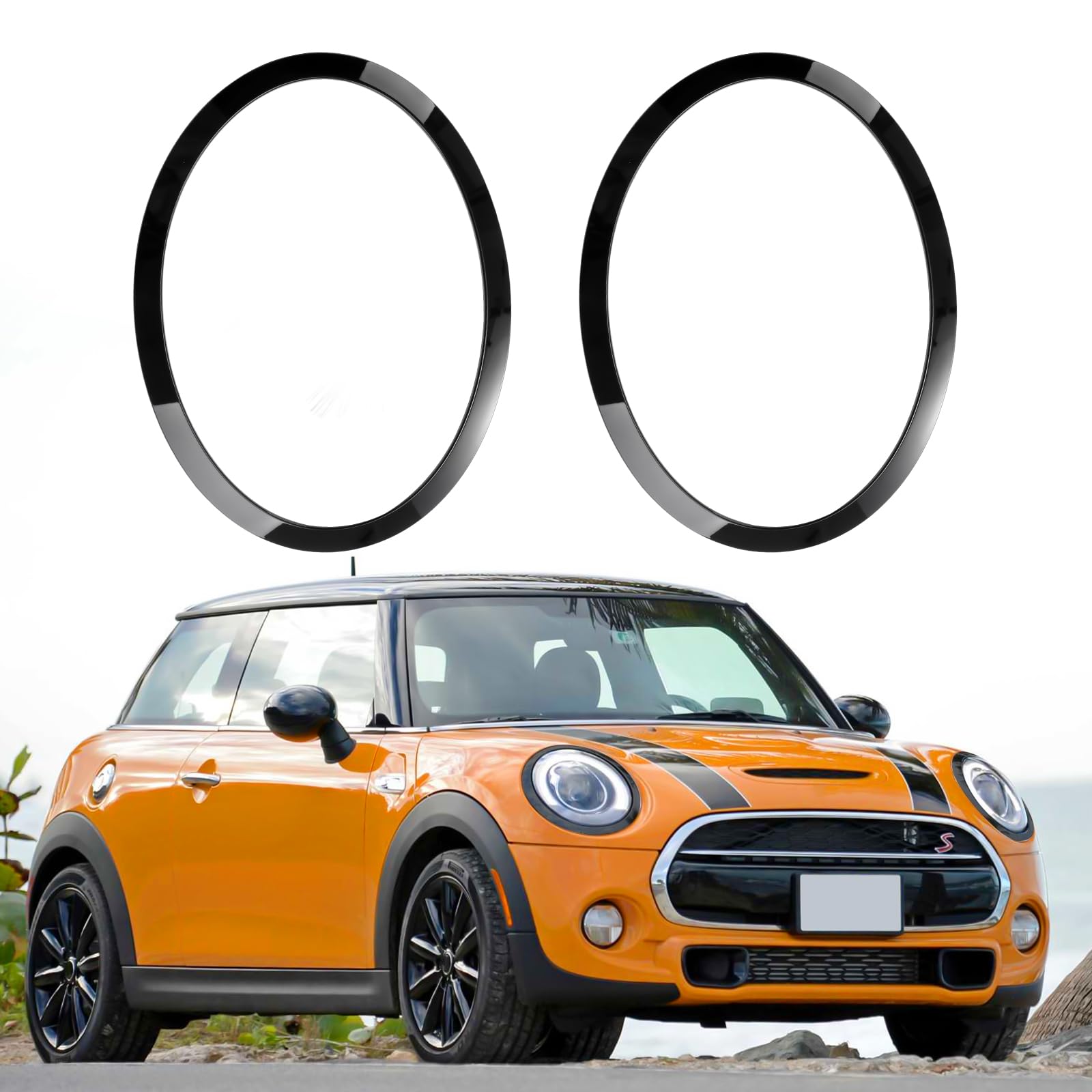 GEARMONSTER Juego de 2 anillos de repuesto para faros delanteros de coche, compatibles con Mini Cooper F55 F56 F57 2014-2021, color negro