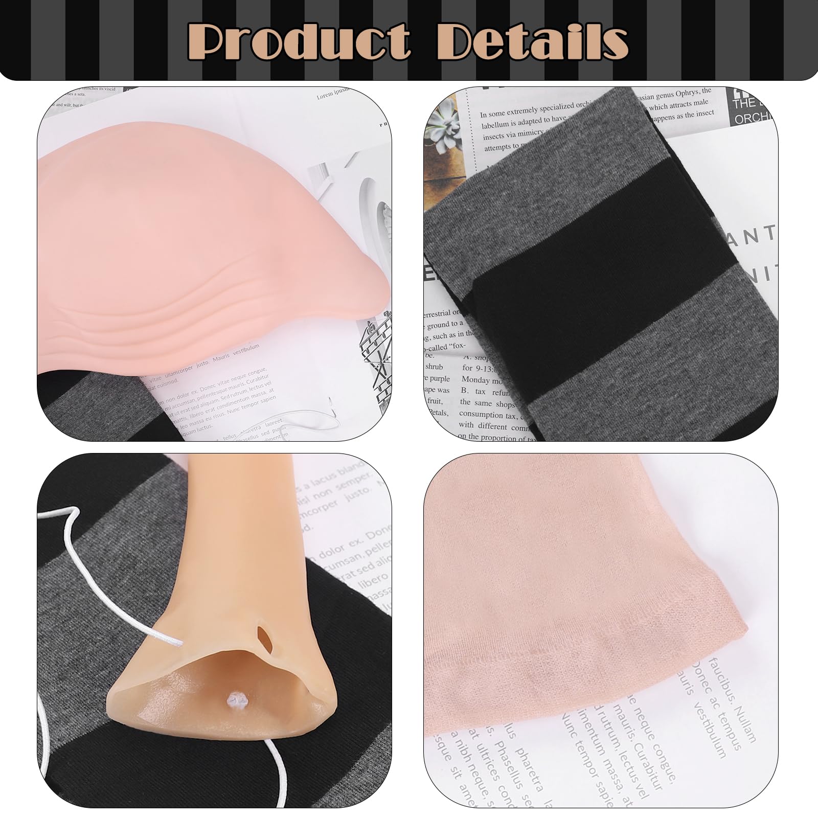 KMLGY 4 Pcs Halloween Costume Accessories for Adult Black Gray Striped Scarf/Fake Nose/Bald Cap for Men Cosplay - Image 4