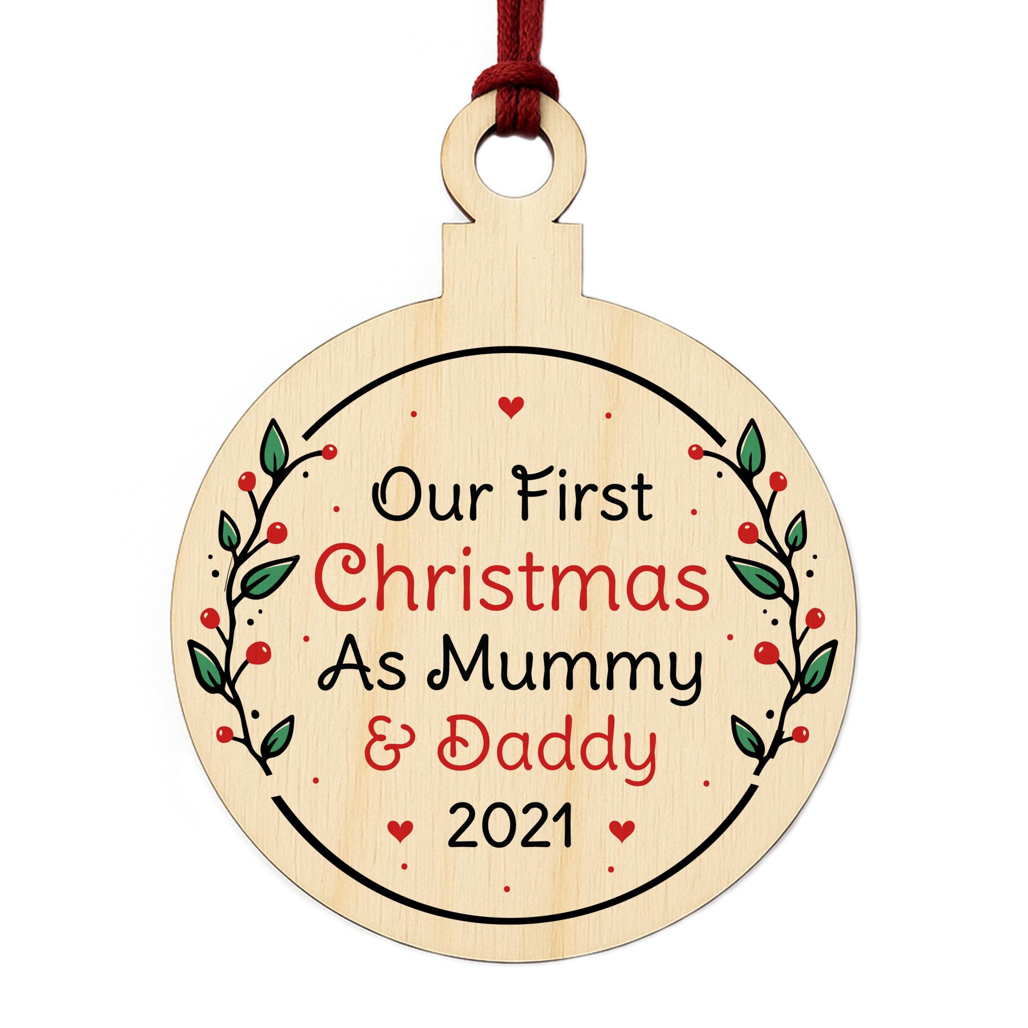 First Christmas As Mummy And Daddy Wood Bauble Personalised New Baby Gift