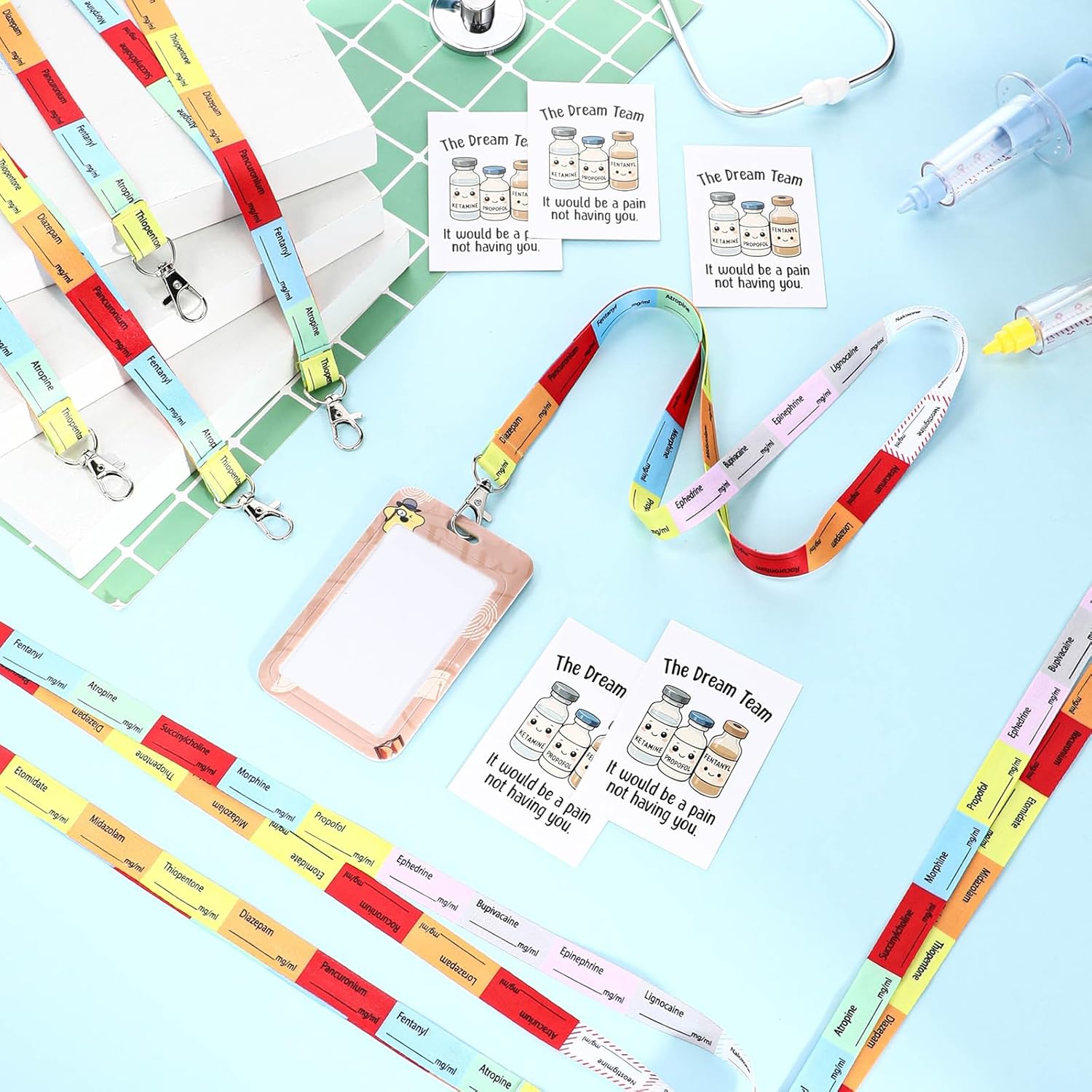 Tinlade 40 Set Anesthesia Gifts Appreciation Gift for Anesthesiologist Medication Drug Label 17.7" Neck Lanyard Keychain Holder ID Badge Pin Strap Bulk Cards for Nurse Anesthesiology CRNA Week Gift