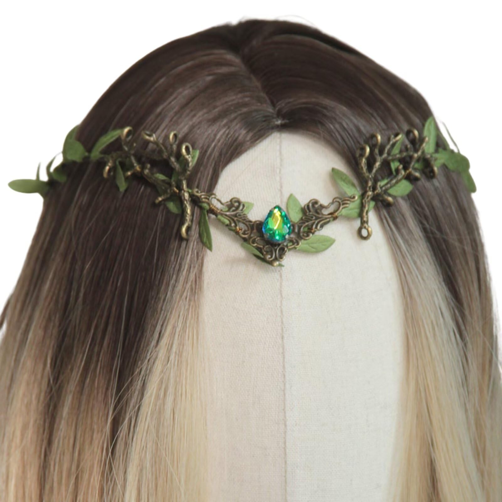 Corona di fiori da fata rinascimentale, corona da elfo verde a forma di V, copricapo dei boschi fatto a mano, cerchietto con foglie di foresta per costume da donna, Halloween, Cosplay F