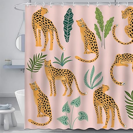 Pink Cheetah Tropical Shower Curtain
