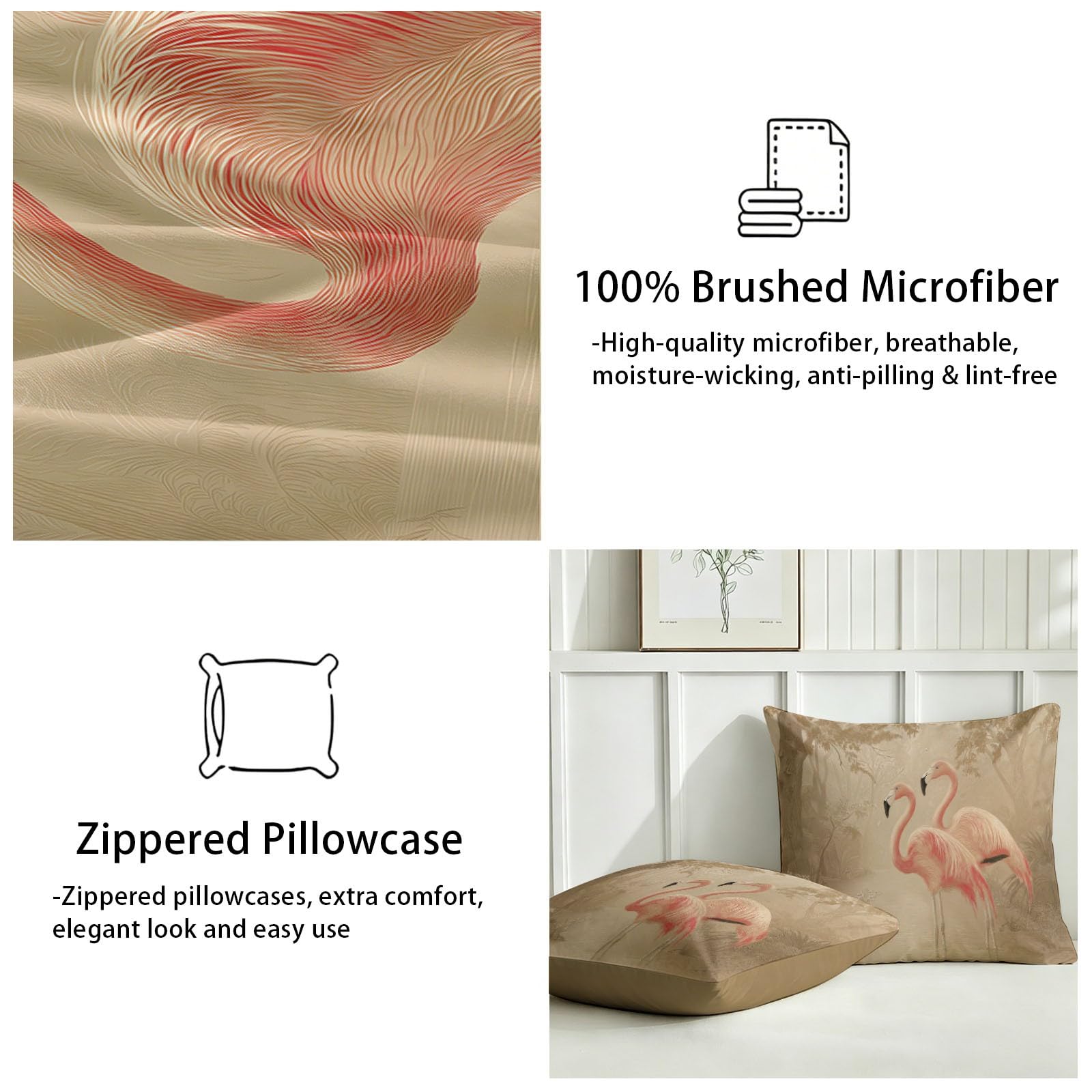 Bettwäsche 220 x 240 cm Winter Flauschig Warme Bettbezug, Morandi Farben Nordischer Stil Bettbezug - Tropisches Tier Rosa Flamingo Weich Bettwäsche Set für Erwachsene Jungen und Mädchen
