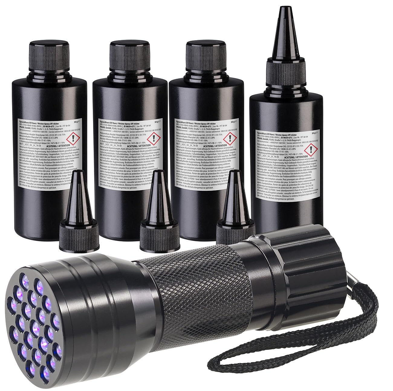 AGT Kleber: 4er-Set UV-Resin, kristallklar, vorgemischt, 4x 50 g, inkl. UV-Lampe (Kristallklares Resin Harz, Harz gebrauchsfertig)