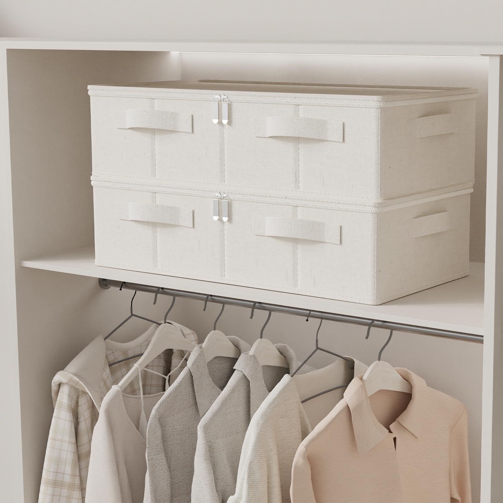 ENUMAIL 3 Pezzi Scatole di Stoccaggio del Fondo del Letto Pieghevole, Portaoggetti Pieghevole con Maniglia, Utilizzato per Riporre Vestiti e Scarpe, 60×30×15cm, Beige