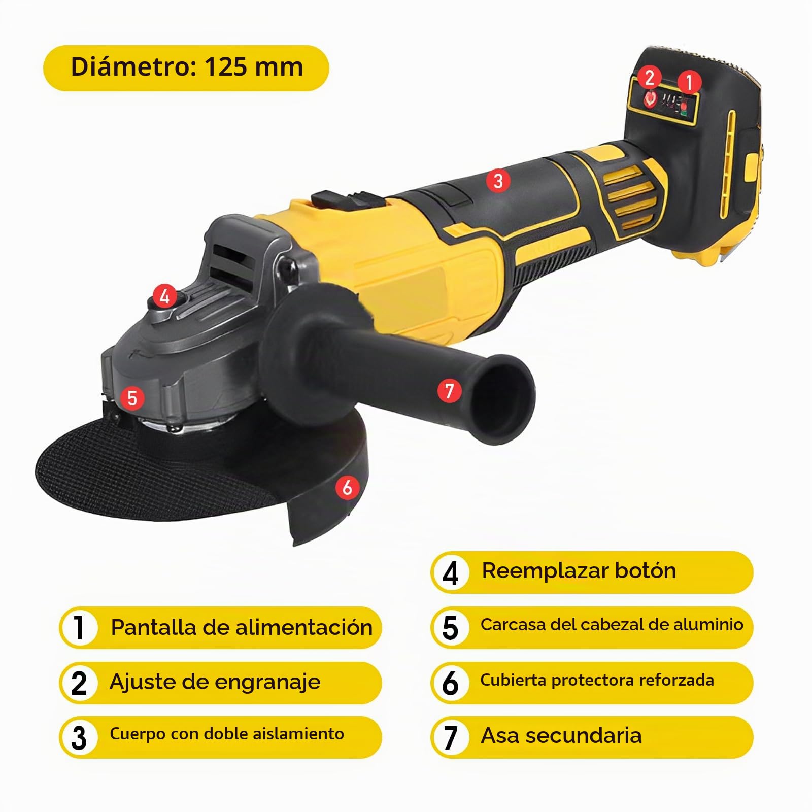 Amoladora Angular a Eléctrica Compatible con DeWalt 20V Batería