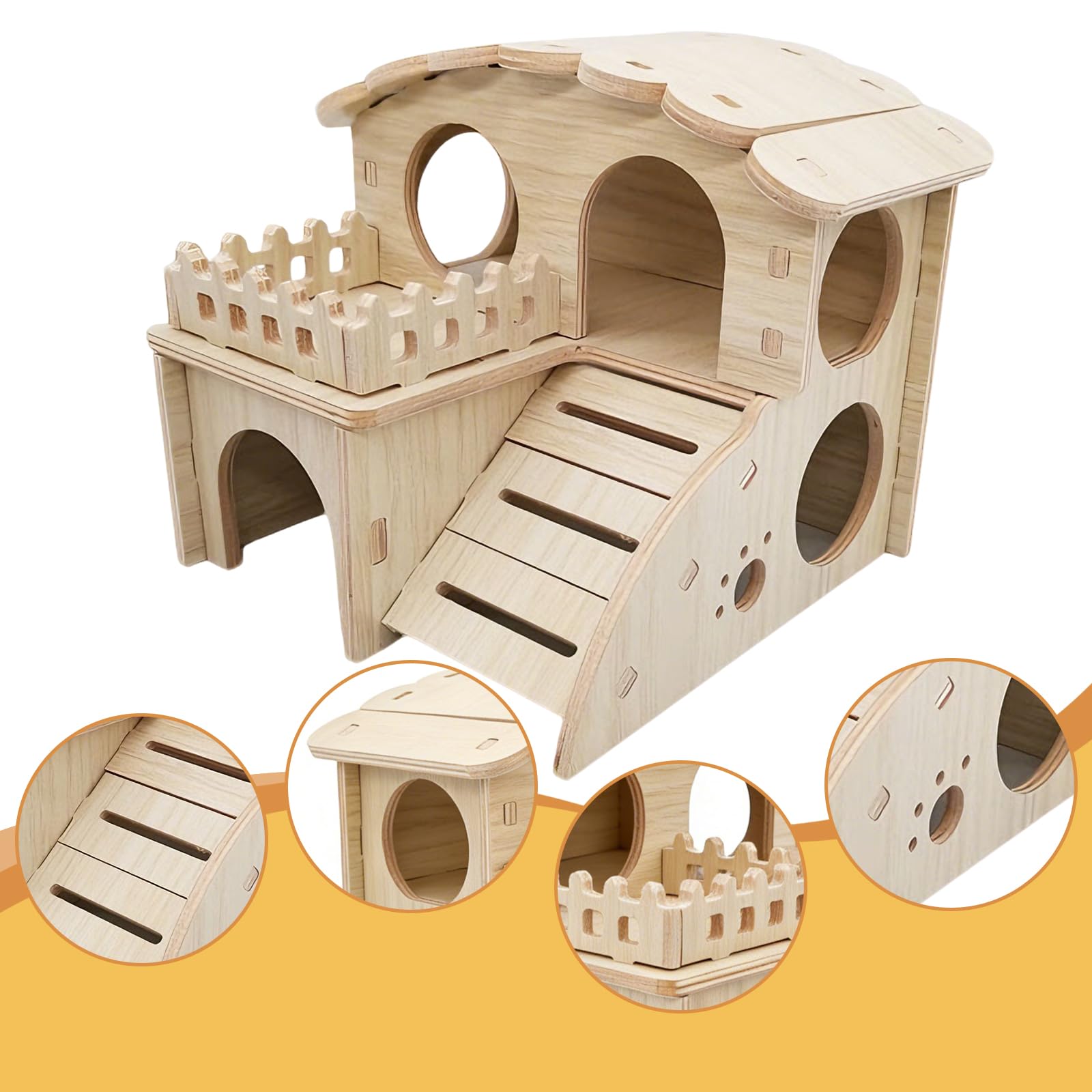 Casa di legno per criceti, casa per conigli, casa per criceti, casa per criceti con rampa, nascondiglio per animali piccoli, criceti conigli, accessori per animali domestici, criceto nano, gerbilli