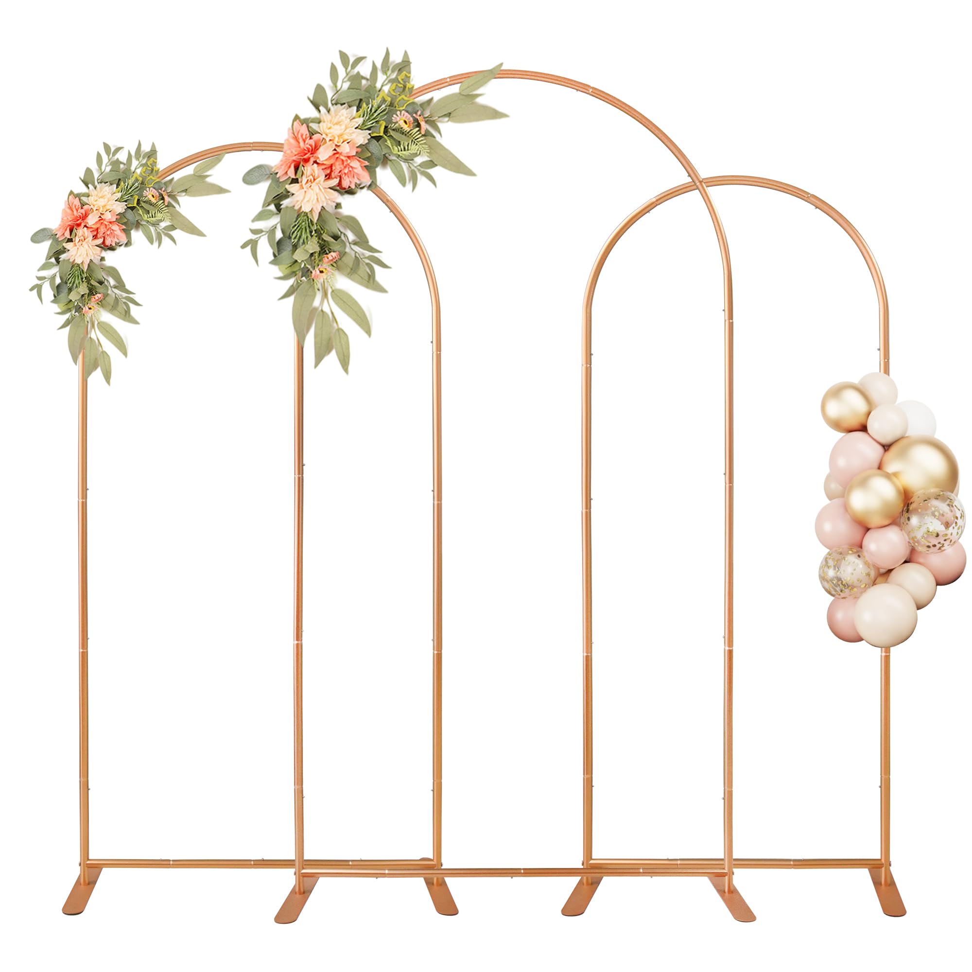 Aluminum Arch Backdrop Stand Set of 3 (7.2FT & 6.6FT & 6FT), Gold Wedding Balloon Arched Frame, Metal Arch Stand Backdrop for Birthday Party Baby Shower Ceremony Decoration Indoor Outdoor