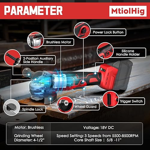Miniatura 4 de Amoladora angular inalámbrica para batería Milwaukee de 18 V, velocidad variable de 8500 rpm, sin escobillas, amoladora angular de 4 12 pulgadas