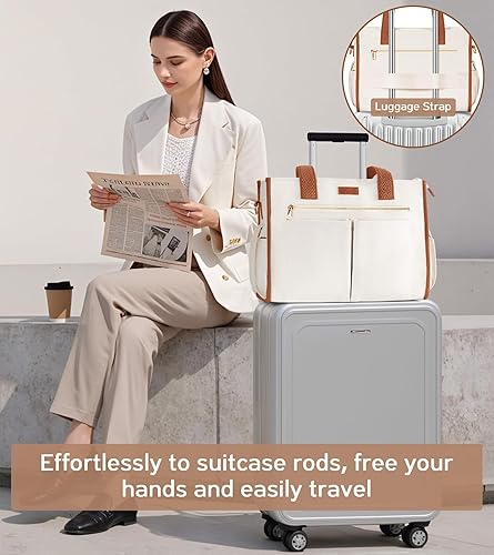 Miniatura 5 de Bolsa de lona para mujer, bolso cruzado grande de 15 bolsillos, bolsa para computadora portátil, bolsa con cremallera para profesores, trabajo,