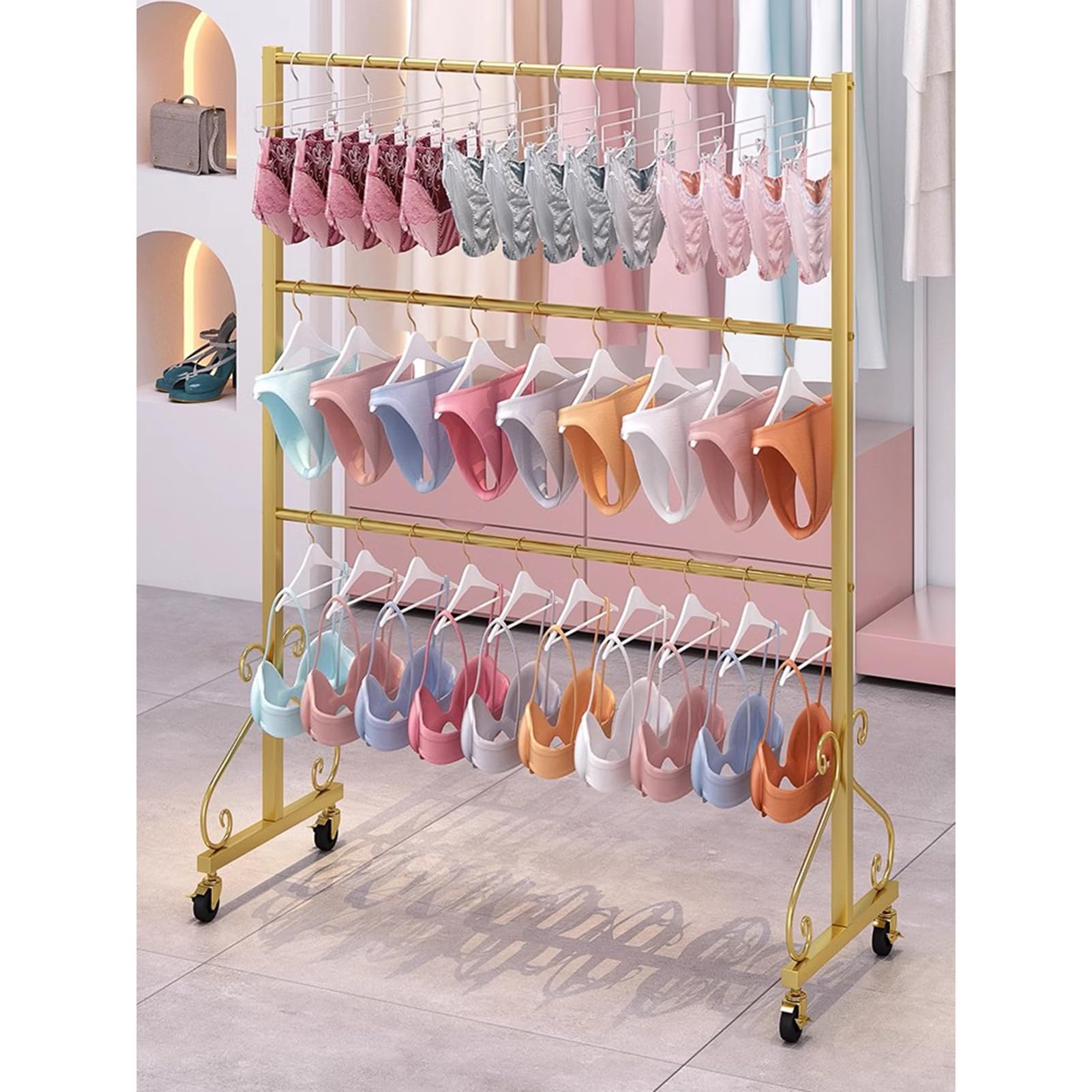 CENAP Underwear Display Stand with Wheels, Floor Bra Shelf Men's Shorts Display Rack, Clothing Display Stand for Shopping Mall Underwear Shop
