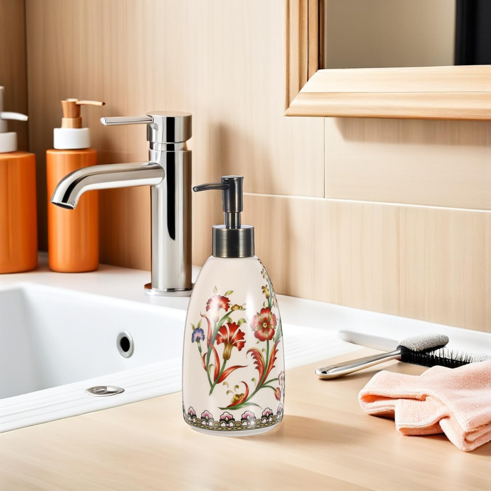 jojofuny Dispensador de Jabón de Cerámica 450 Ml, Recargable, Diseño Ergonómico para Cocina y Baño, Recipiente Decorativo para Encimera