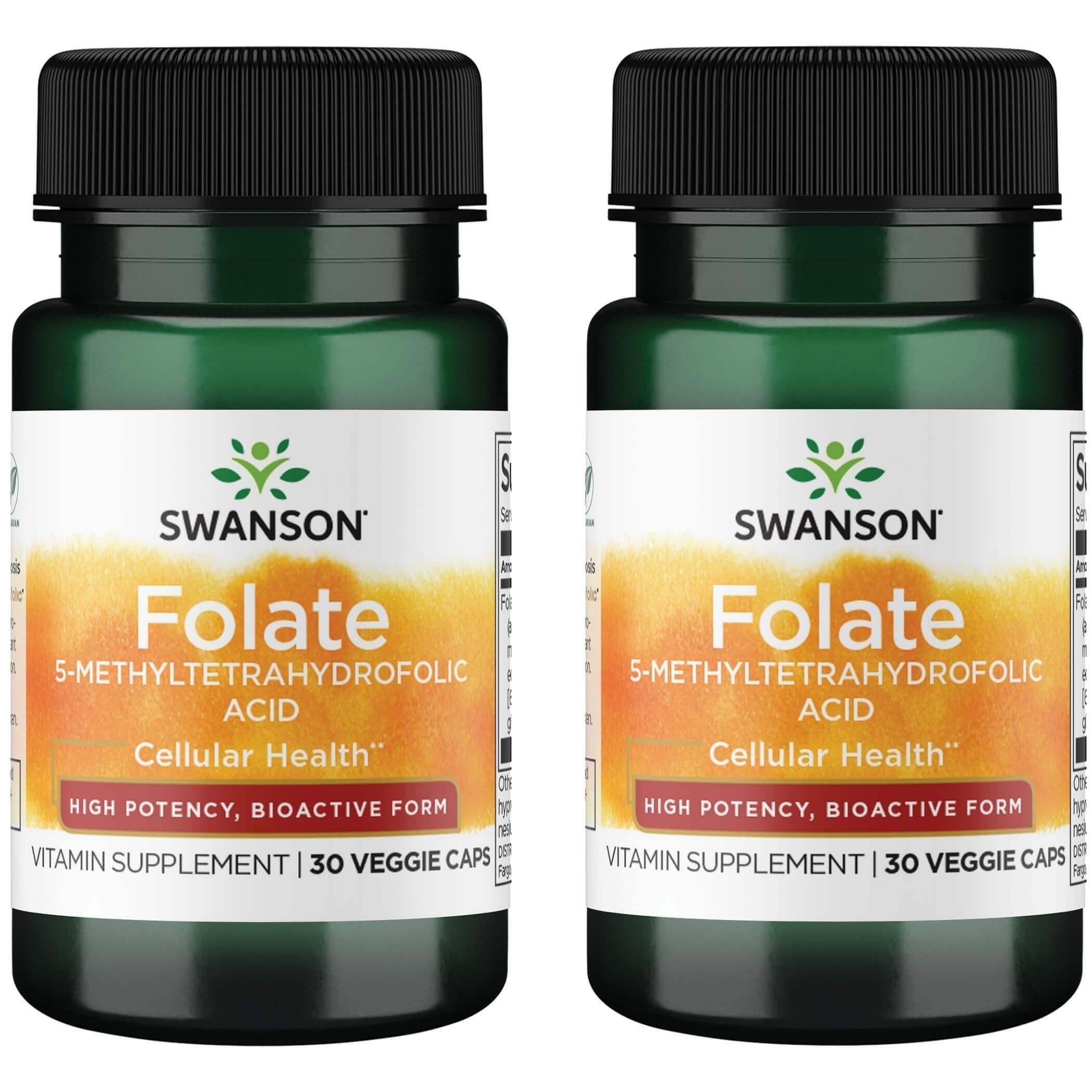 Swanson Folate 5-Methyltetrahydrofolic Acid 800 mcg, 30 Veg Caps, 2 Pack 30 Count (Pack of 2)
