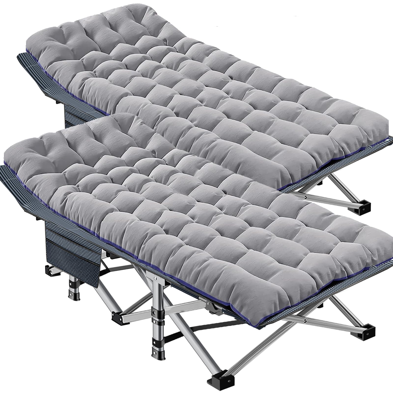 DoCred Oversized XXL Folding Camping Cot with Mattress, 2 Pack 32" Wide Cot