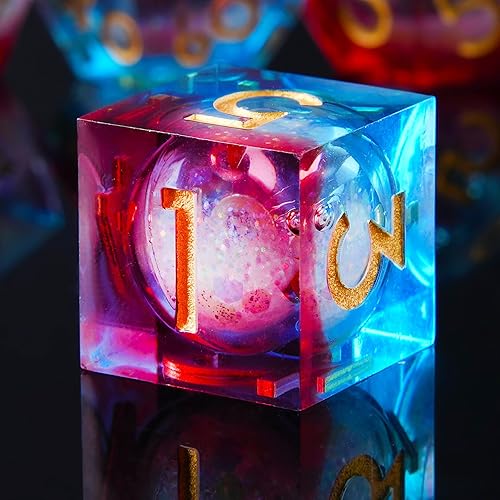 Role dice Juego de dados DND de núcleo líquido, juego de dados de resina con bordes afilados para Calabozos y Dragones, 7 dados poliédricos RPG D&D,